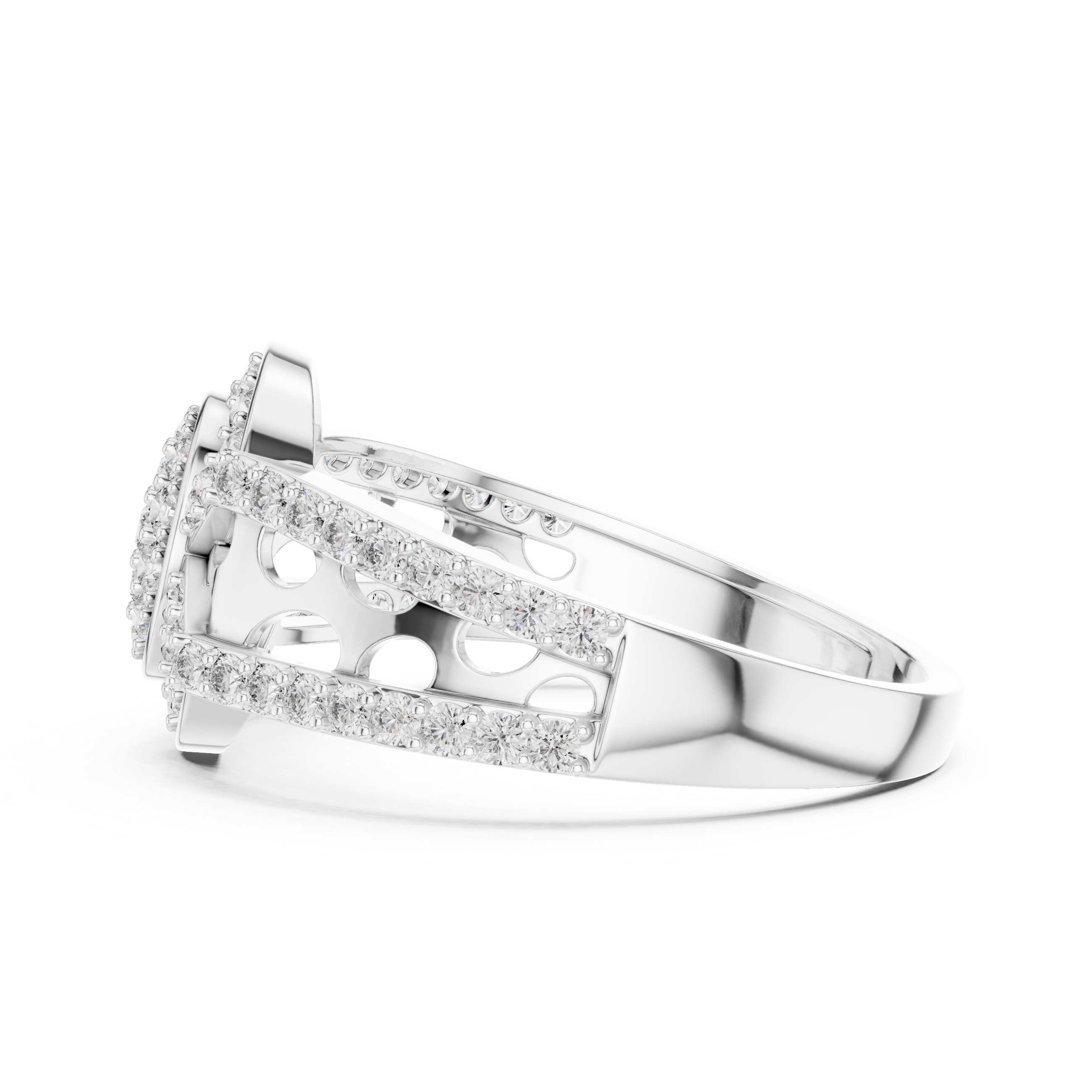 Oval Halo Diamond Ring with Split Pavé Band and Vintage Gallery Design