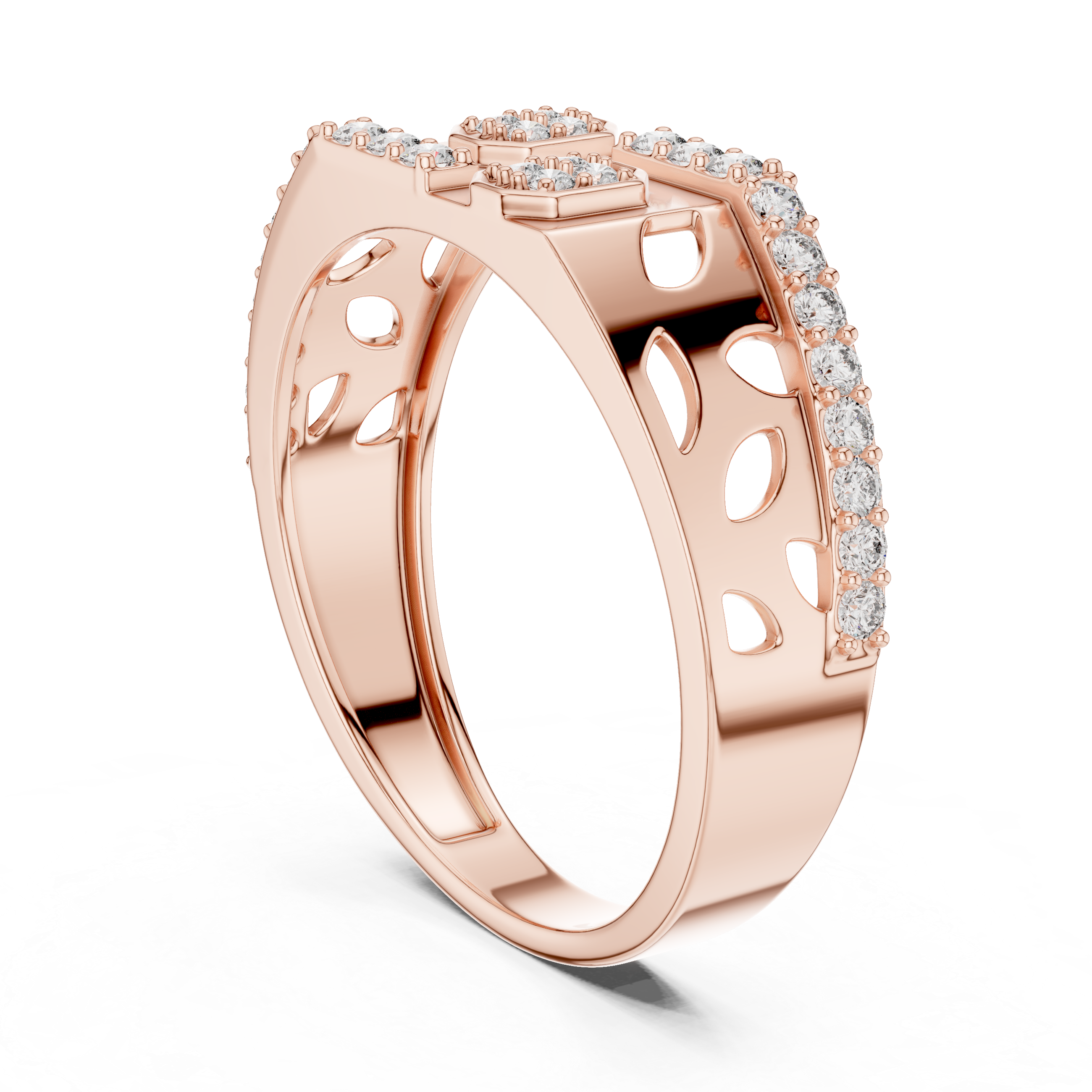 Modern Openwork Diamond Signet Ring with Geometric Pavé Accents