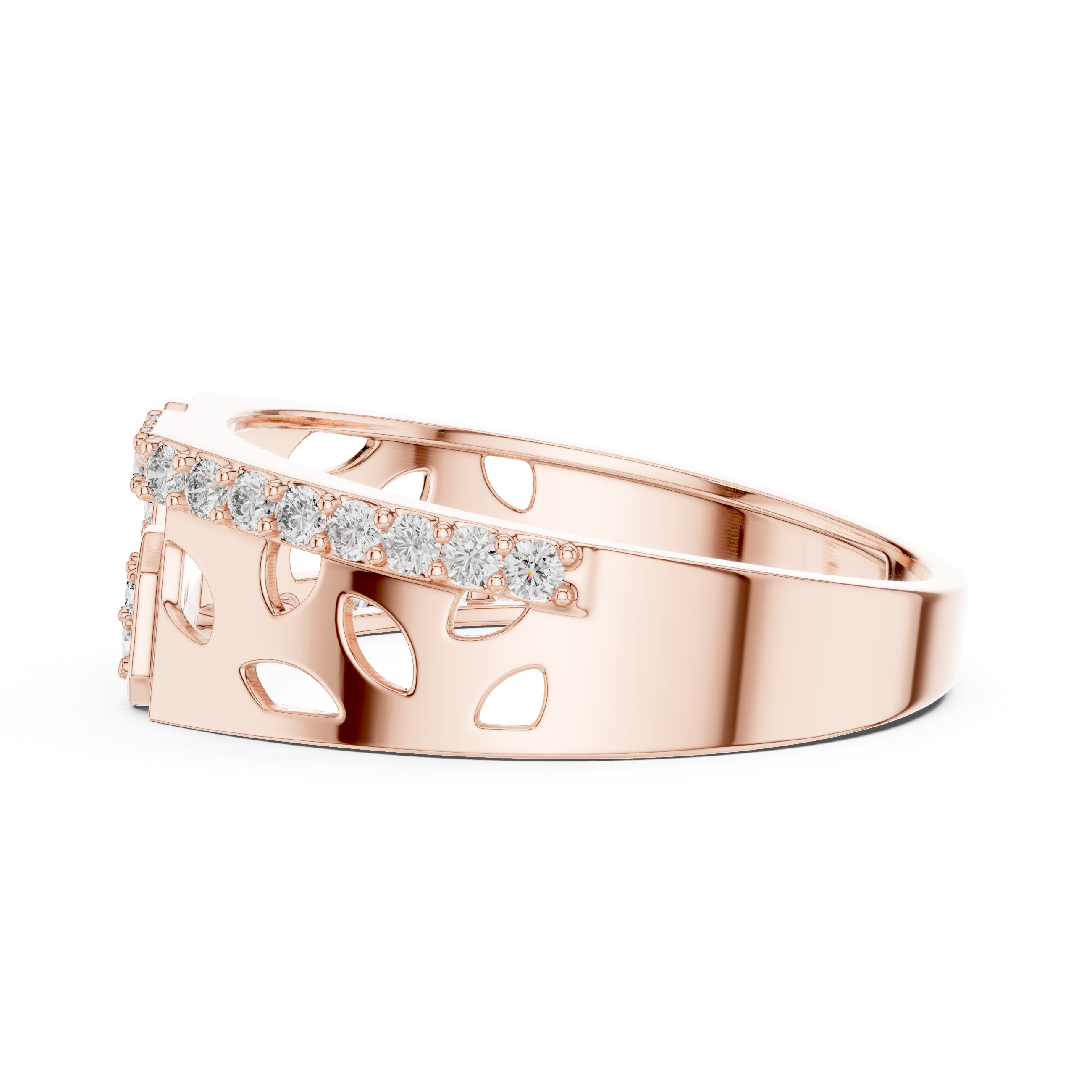 Modern Openwork Diamond Signet Ring with Geometric Pavé Accents