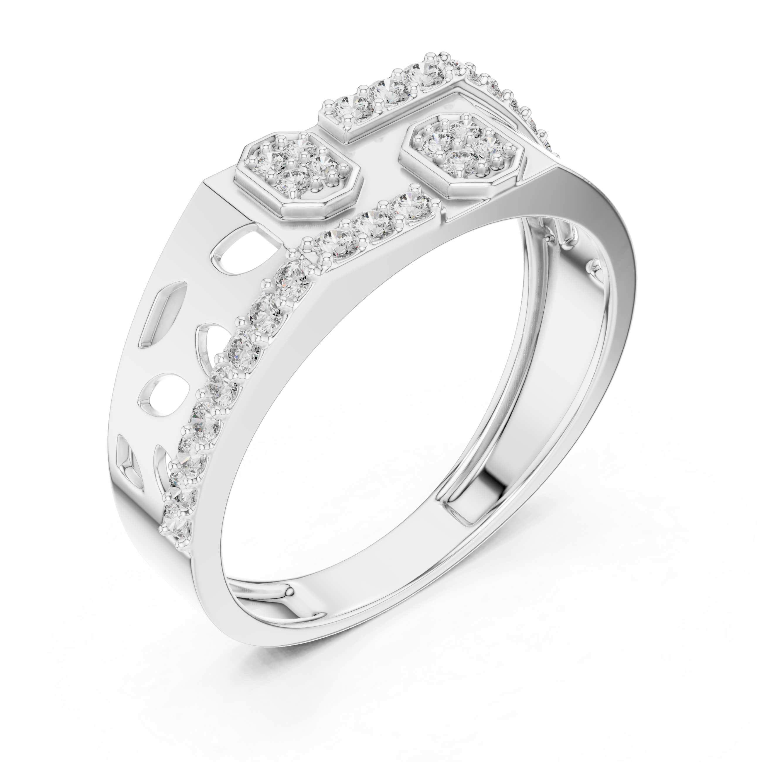Modern Openwork Diamond Signet Ring with Geometric Pavé Accents