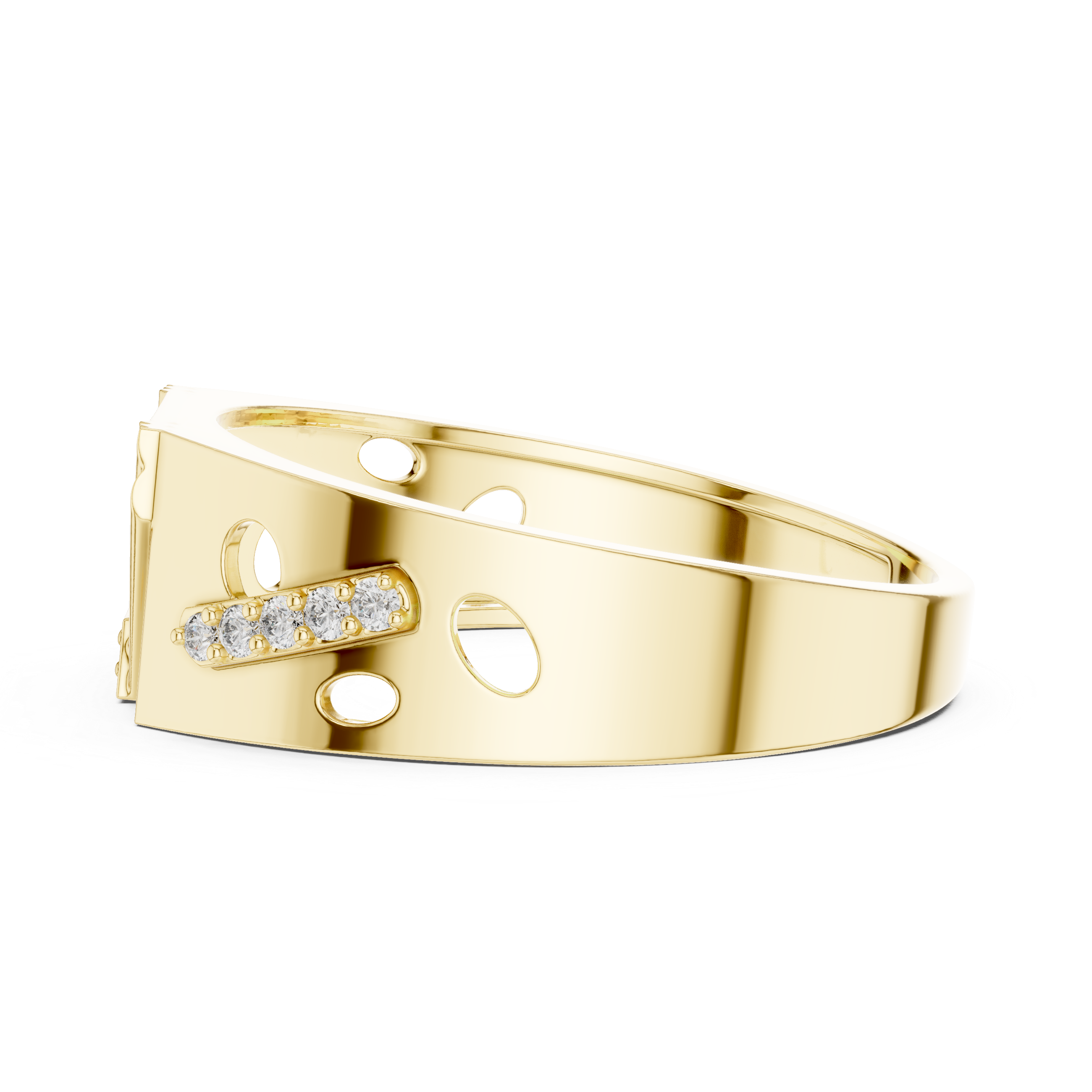 Modern Pyramid Diamond Signet Ring with Openwork Side Accents