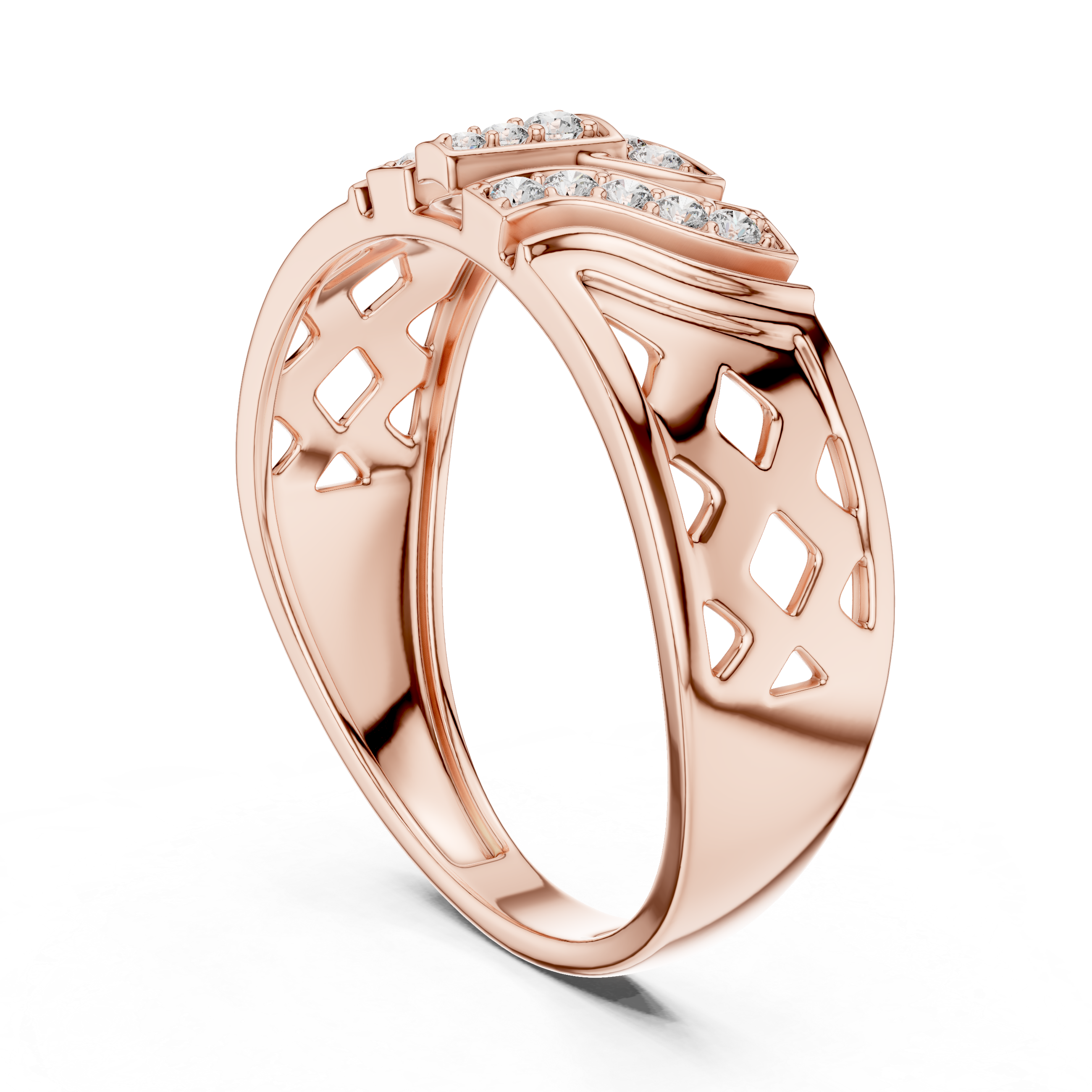 Modern Geometric Diamond Signet Ring with Openwork Side Details