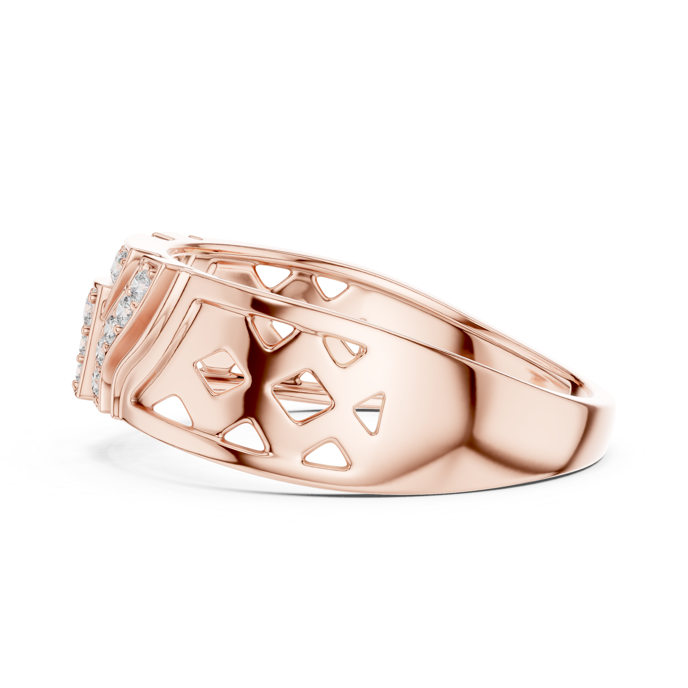 Modern Geometric Diamond Signet Ring with Openwork Side Details