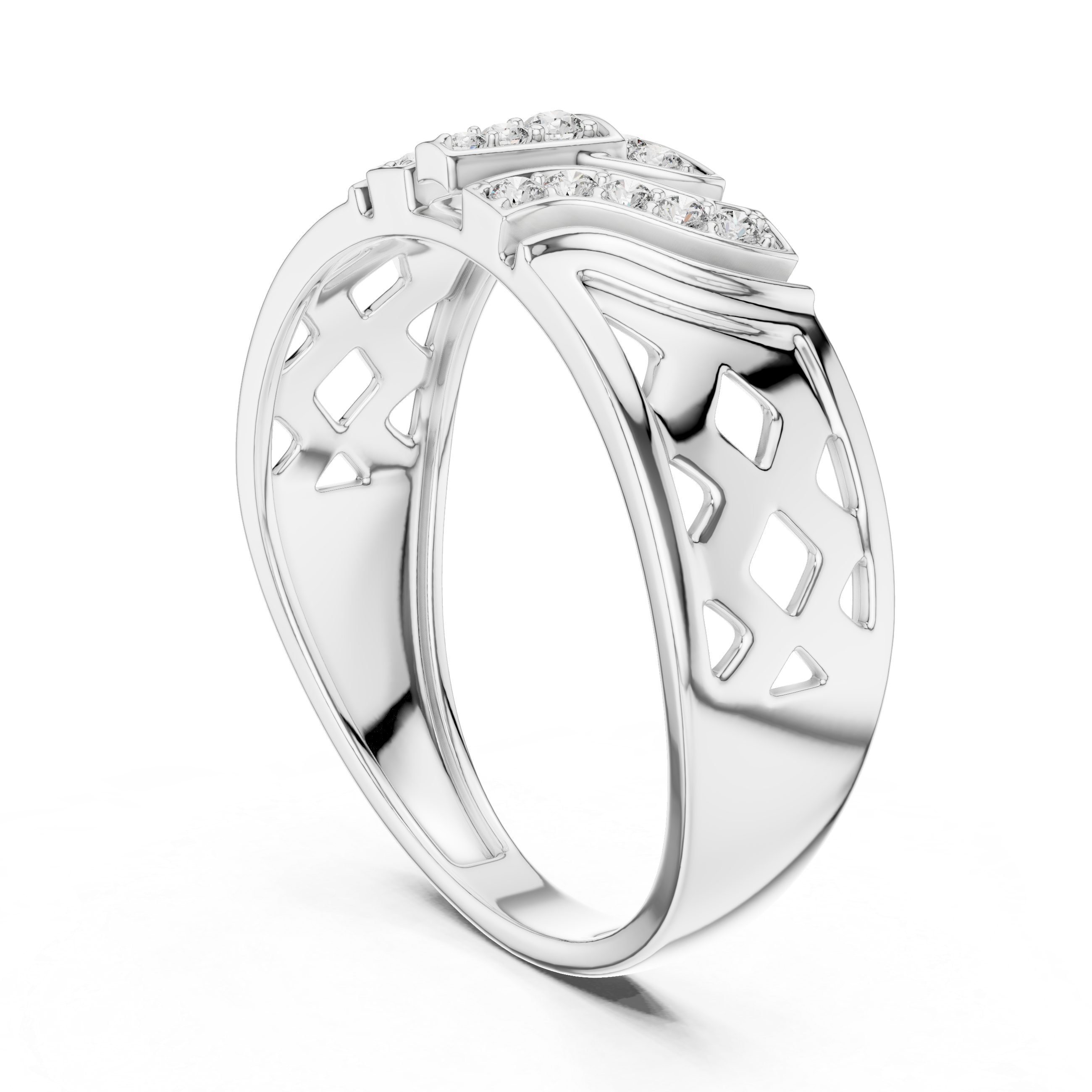 Modern Geometric Diamond Signet Ring with Openwork Side Details