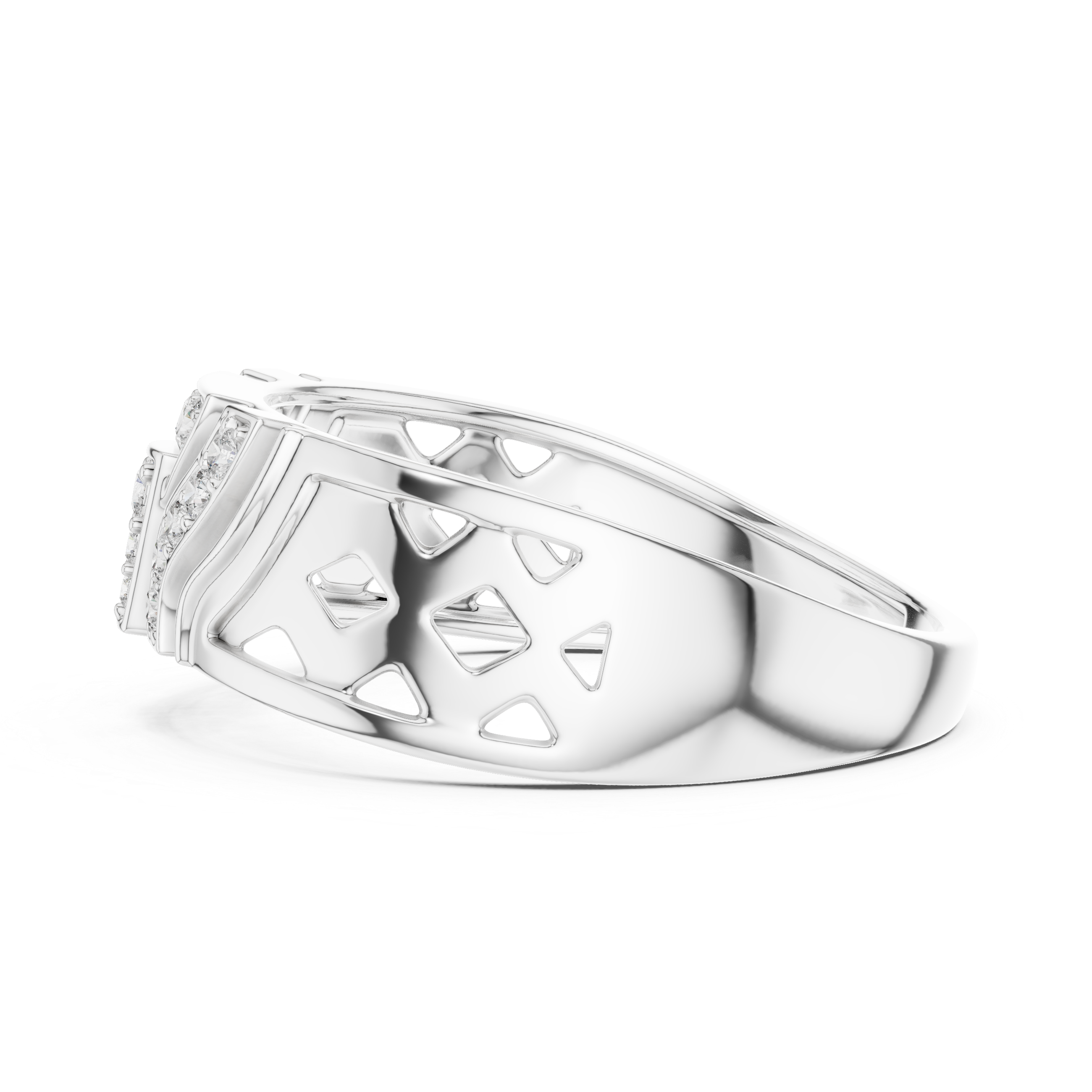 Modern Geometric Diamond Signet Ring with Openwork Side Details