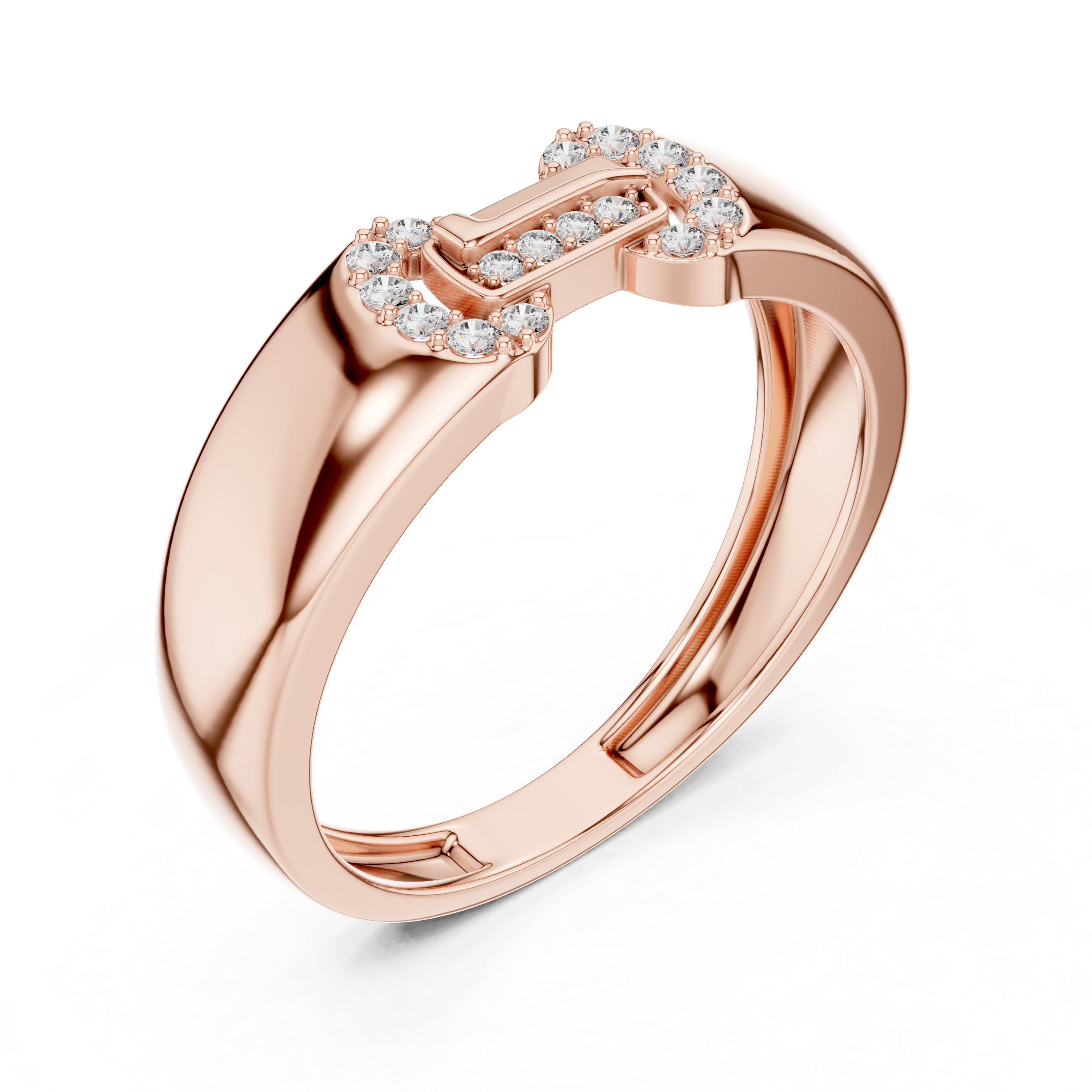 Minimalist Open-Link Diamond Signet Ring with Geometric Pavé Design