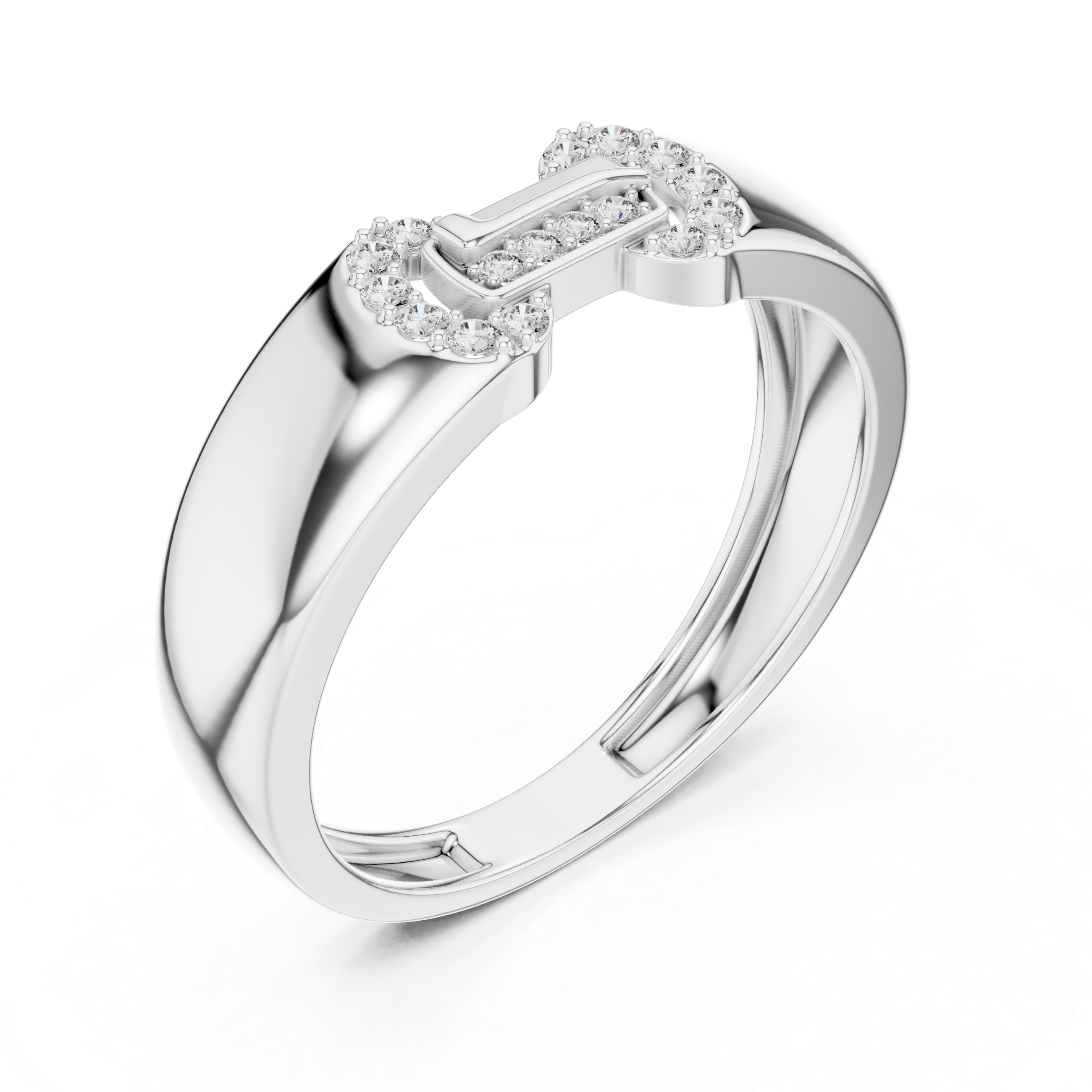 Minimalist Open-Link Diamond Signet Ring with Geometric Pavé Design
