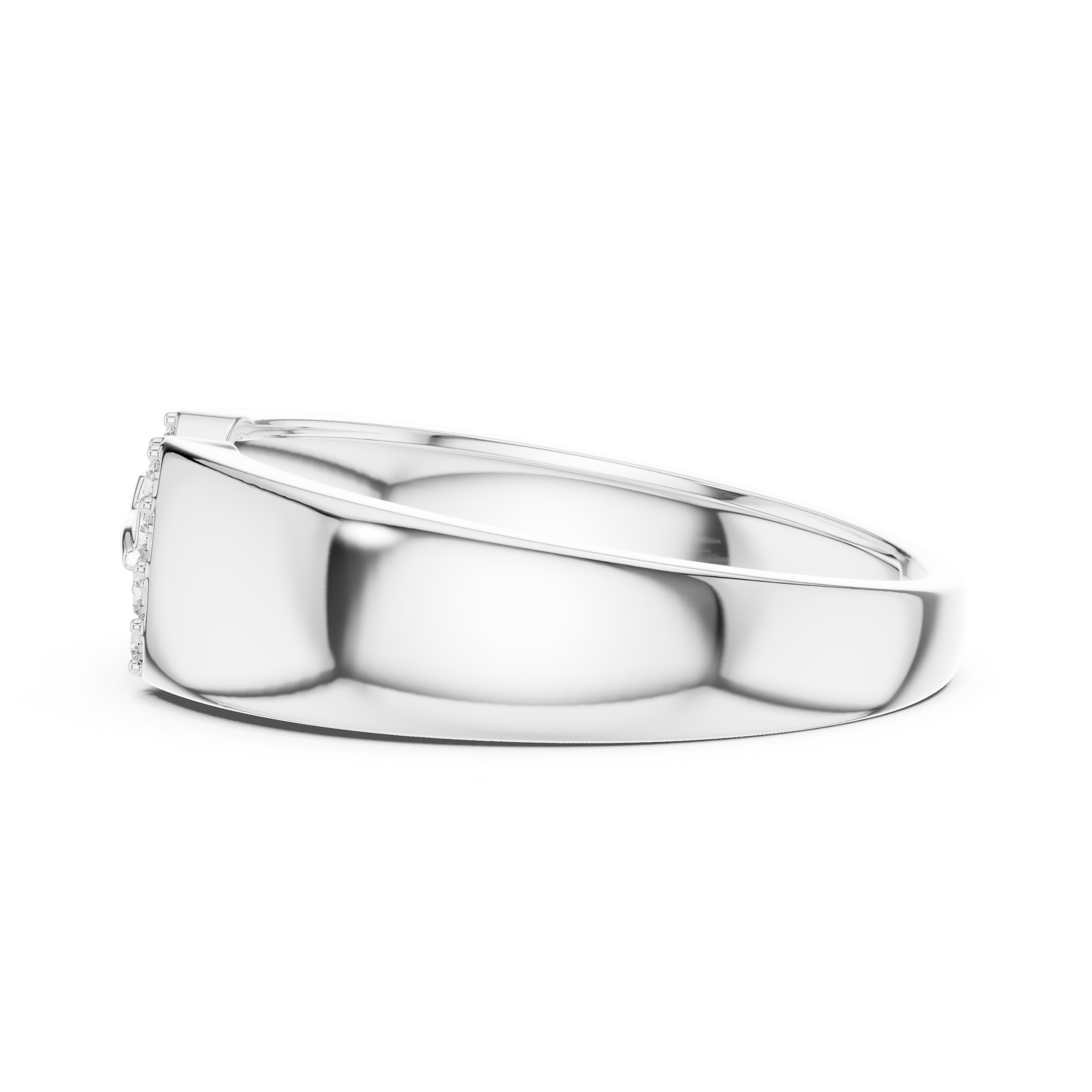 Minimalist Open-Link Diamond Signet Ring with Geometric Pavé Design