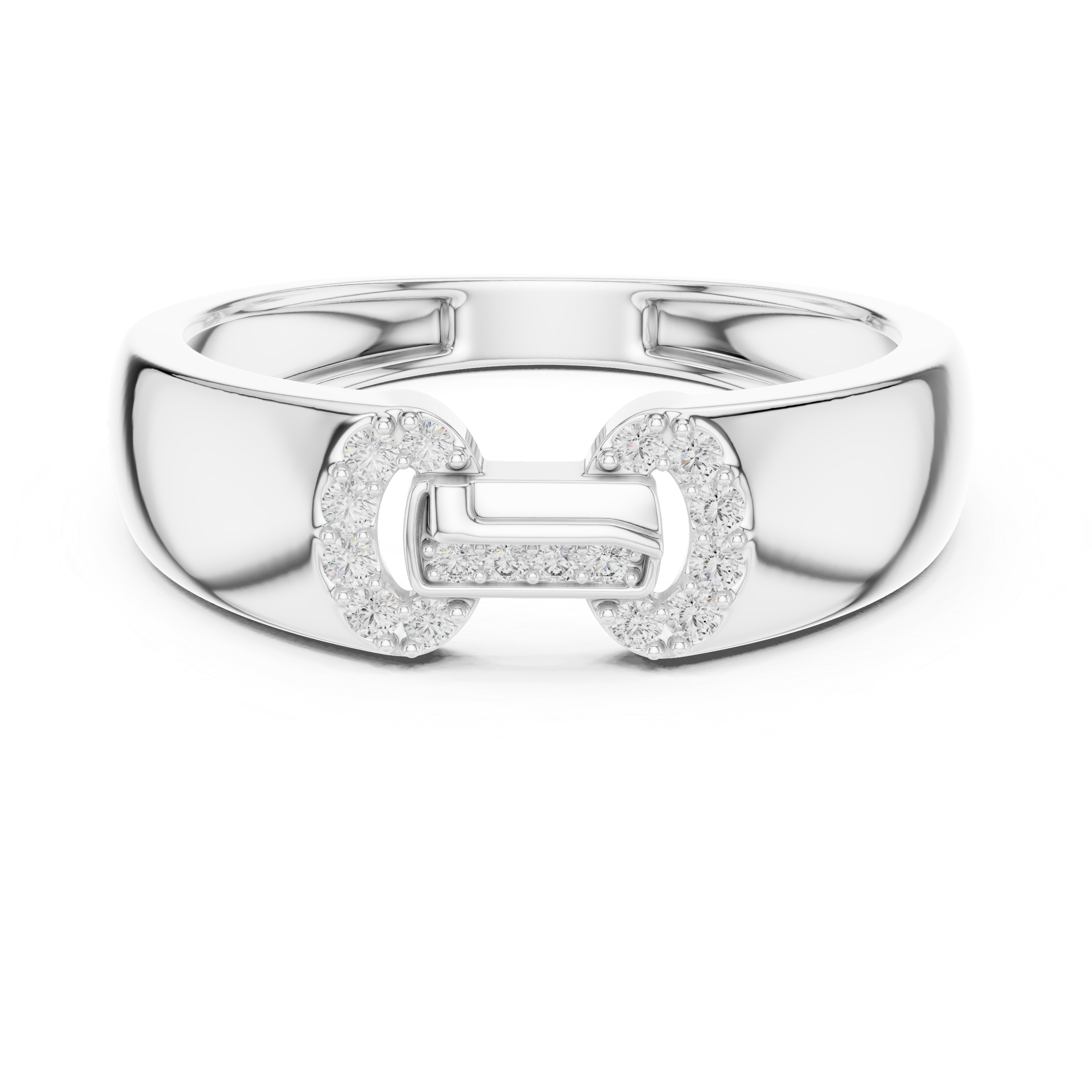 Minimalist Open-Link Diamond Signet Ring with Geometric Pavé Design