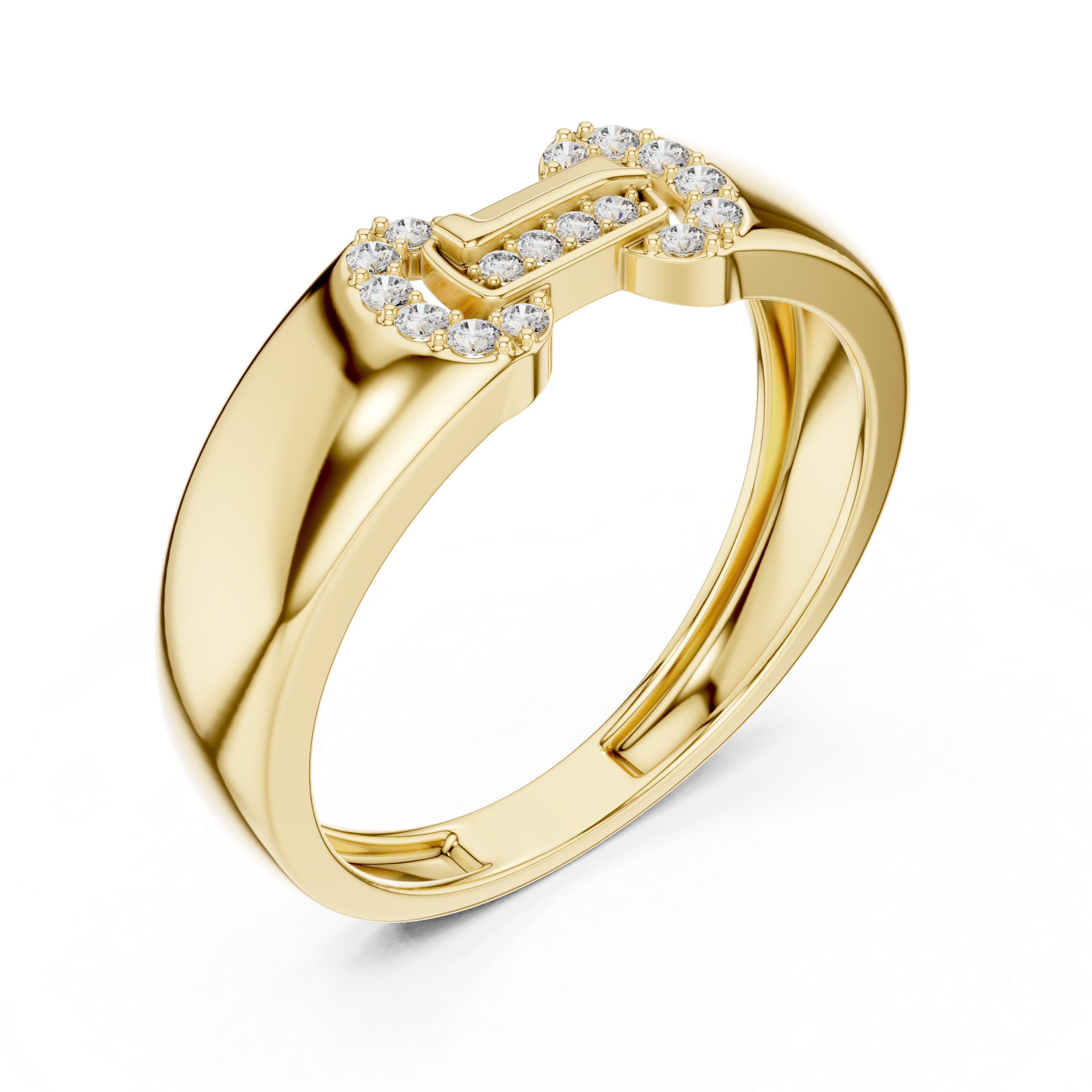 Minimalist Open-Link Diamond Signet Ring with Geometric Pavé Design