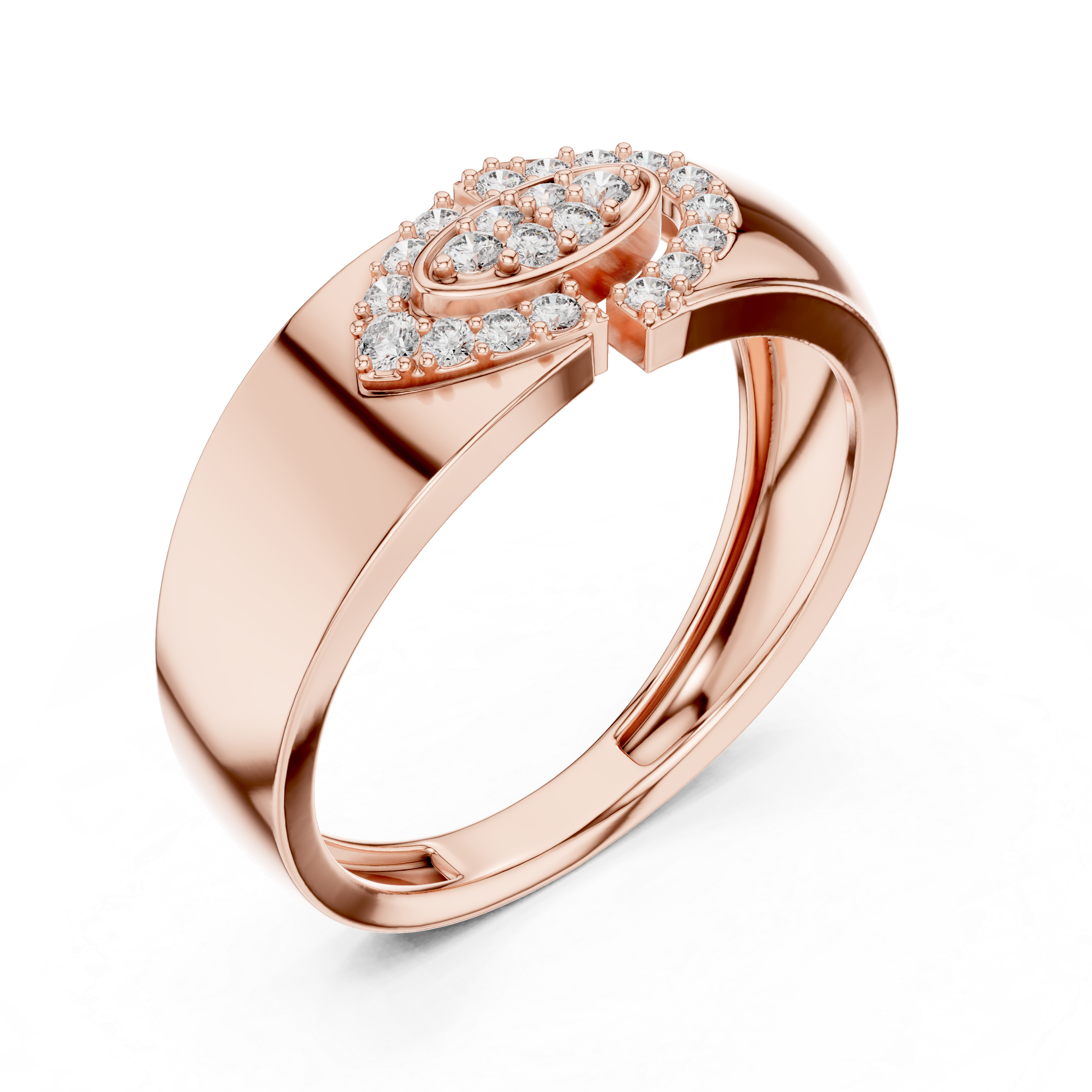 Modern Oval Halo Diamond Signet Ring with Asymmetrical Open Design