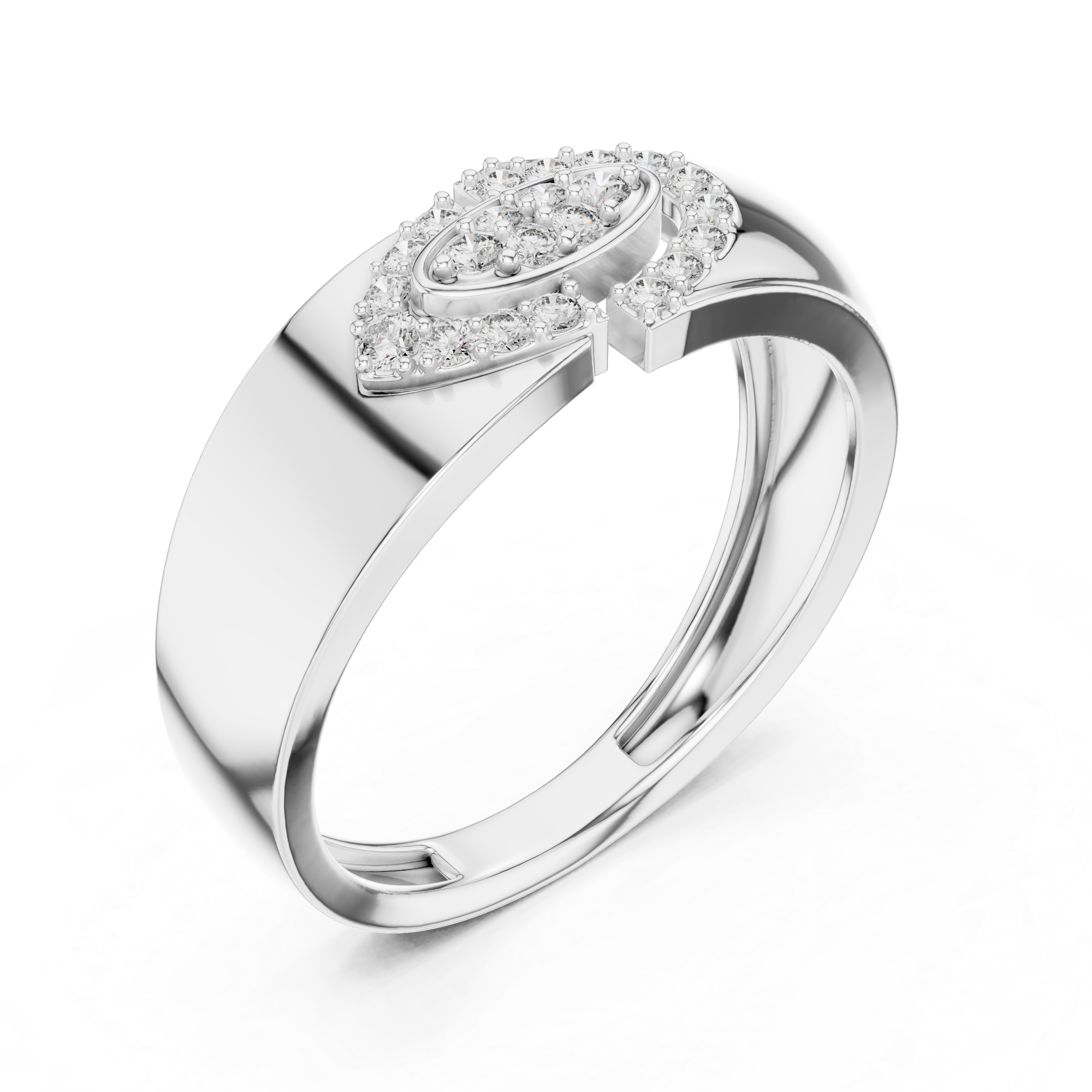 Modern Oval Halo Diamond Signet Ring with Asymmetrical Open Design
