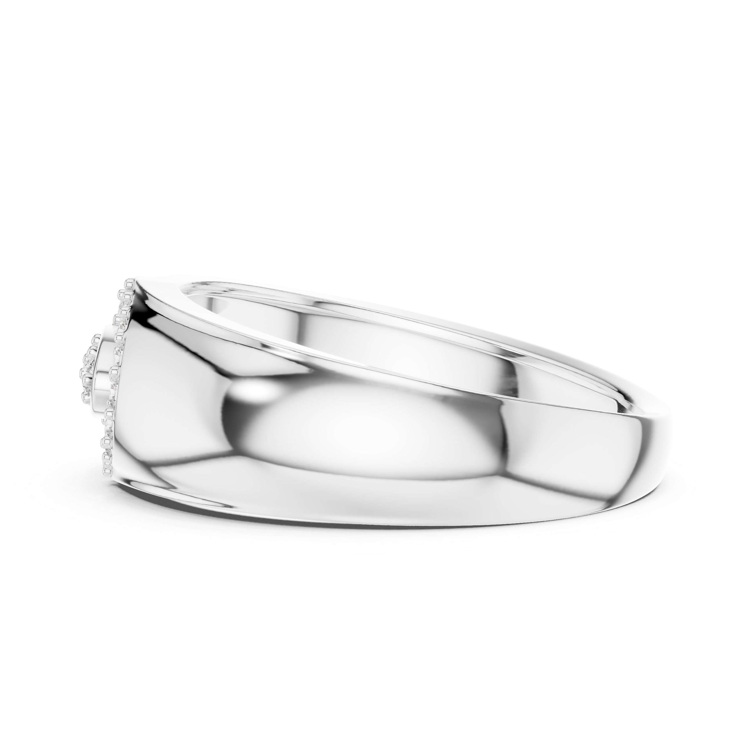 Modern Oval Halo Diamond Signet Ring with Asymmetrical Open Design