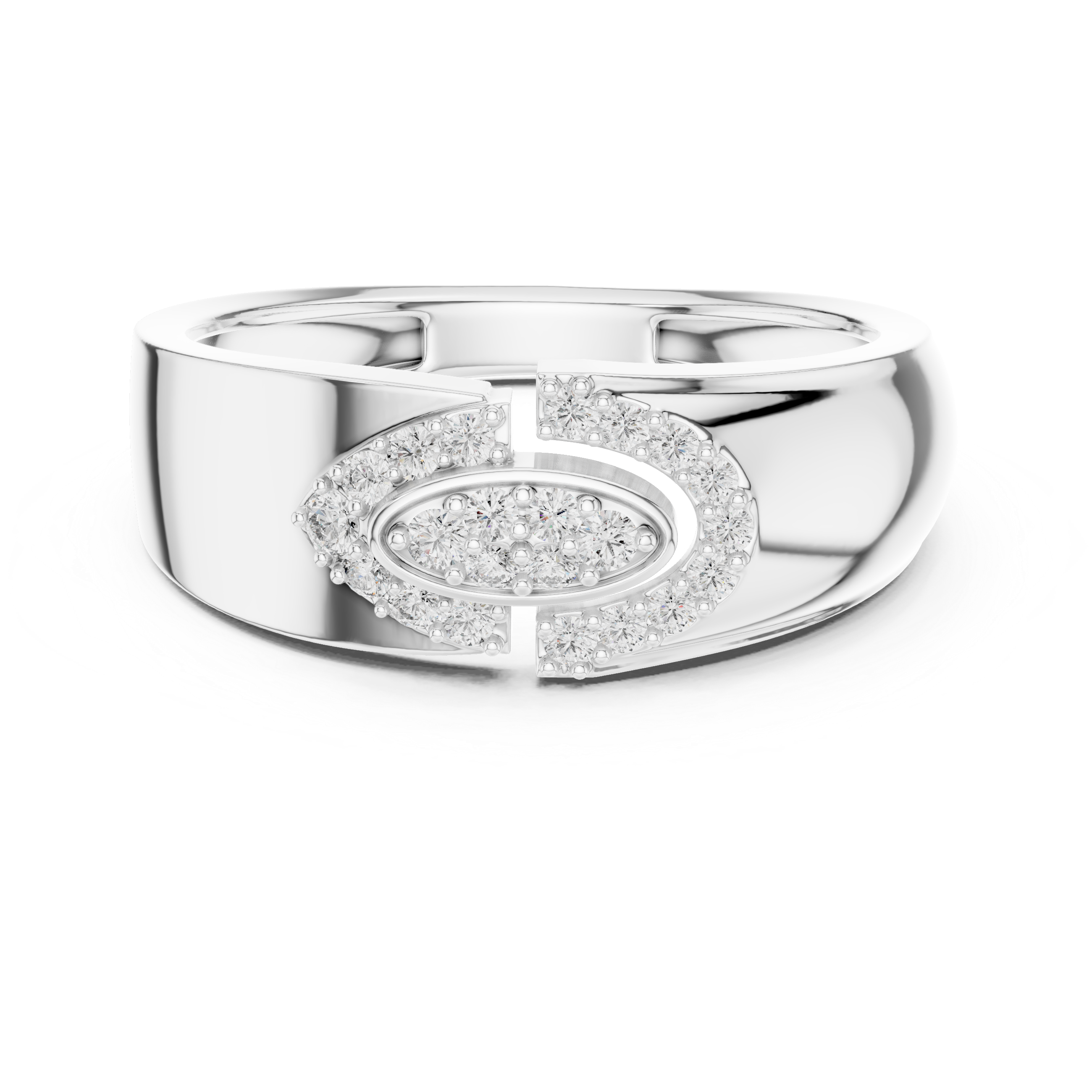 Modern Oval Halo Diamond Signet Ring with Asymmetrical Open Design