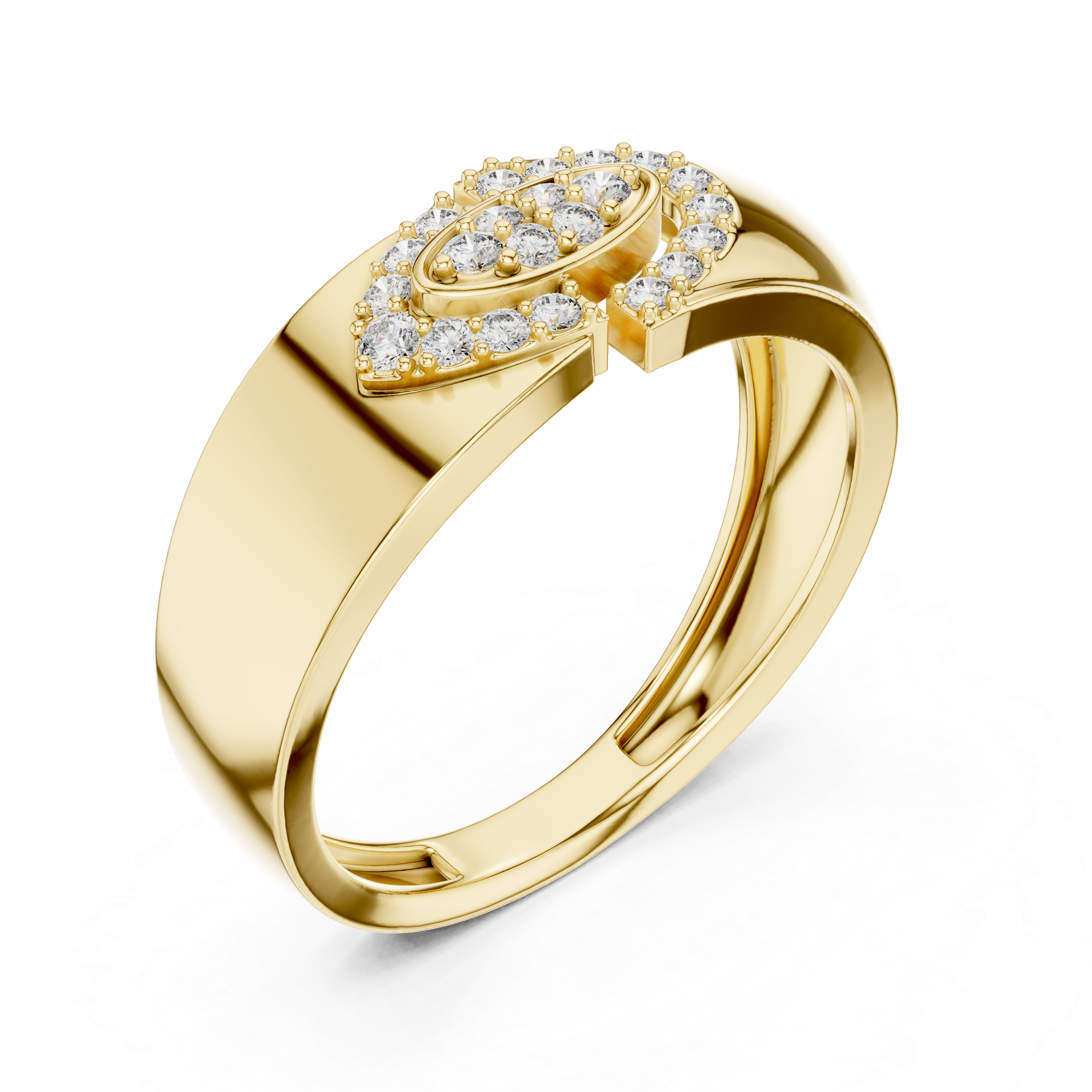 Modern Oval Halo Diamond Signet Ring with Asymmetrical Open Design
