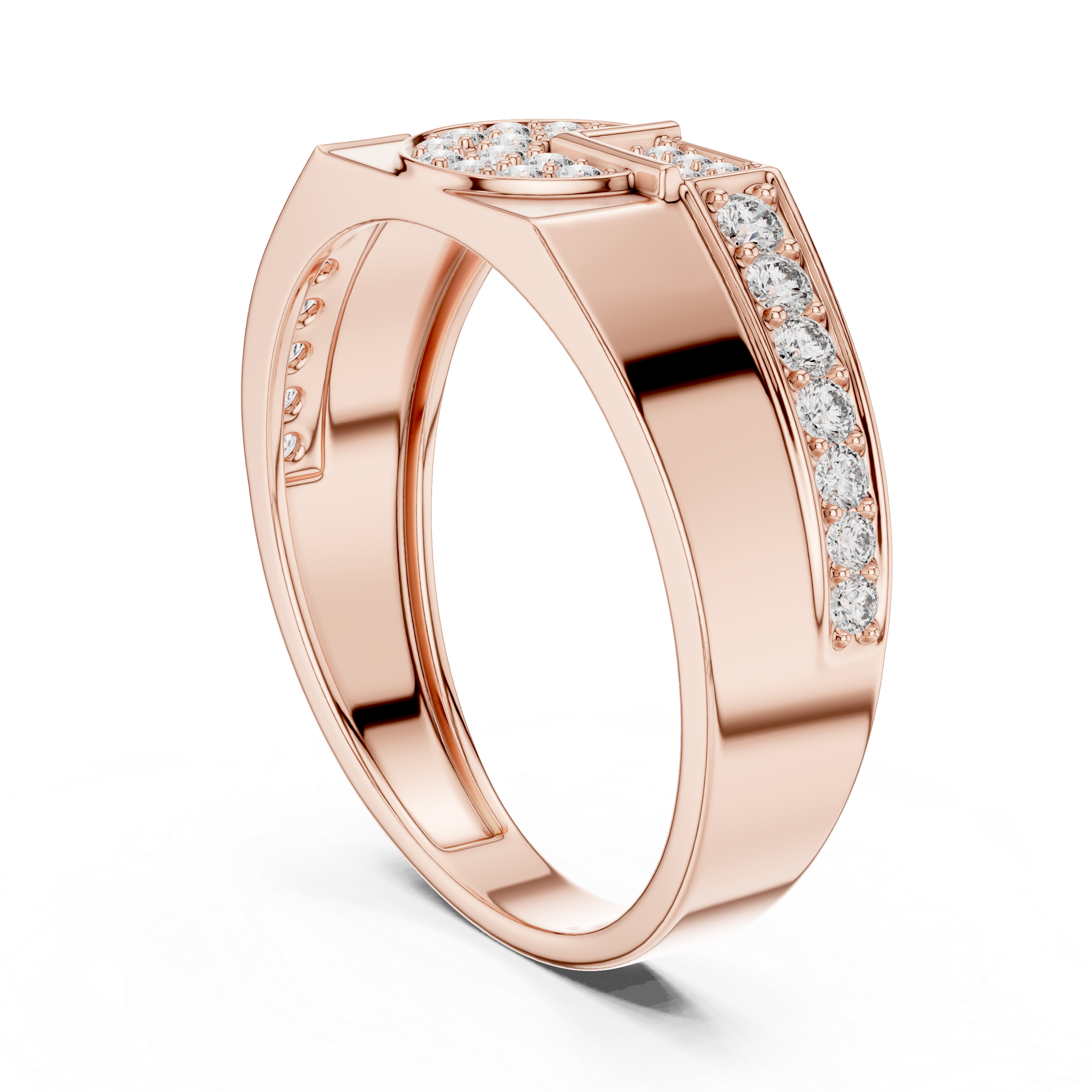Geometric Pavé Diamond Signet Ring with Split Shoulder Design