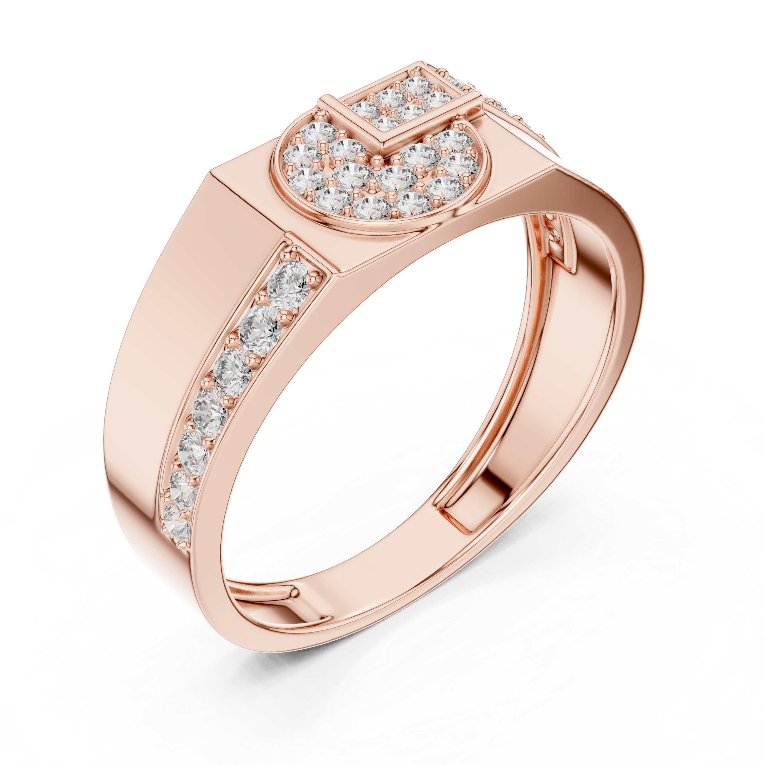 Geometric Pavé Diamond Signet Ring with Split Shoulder Design