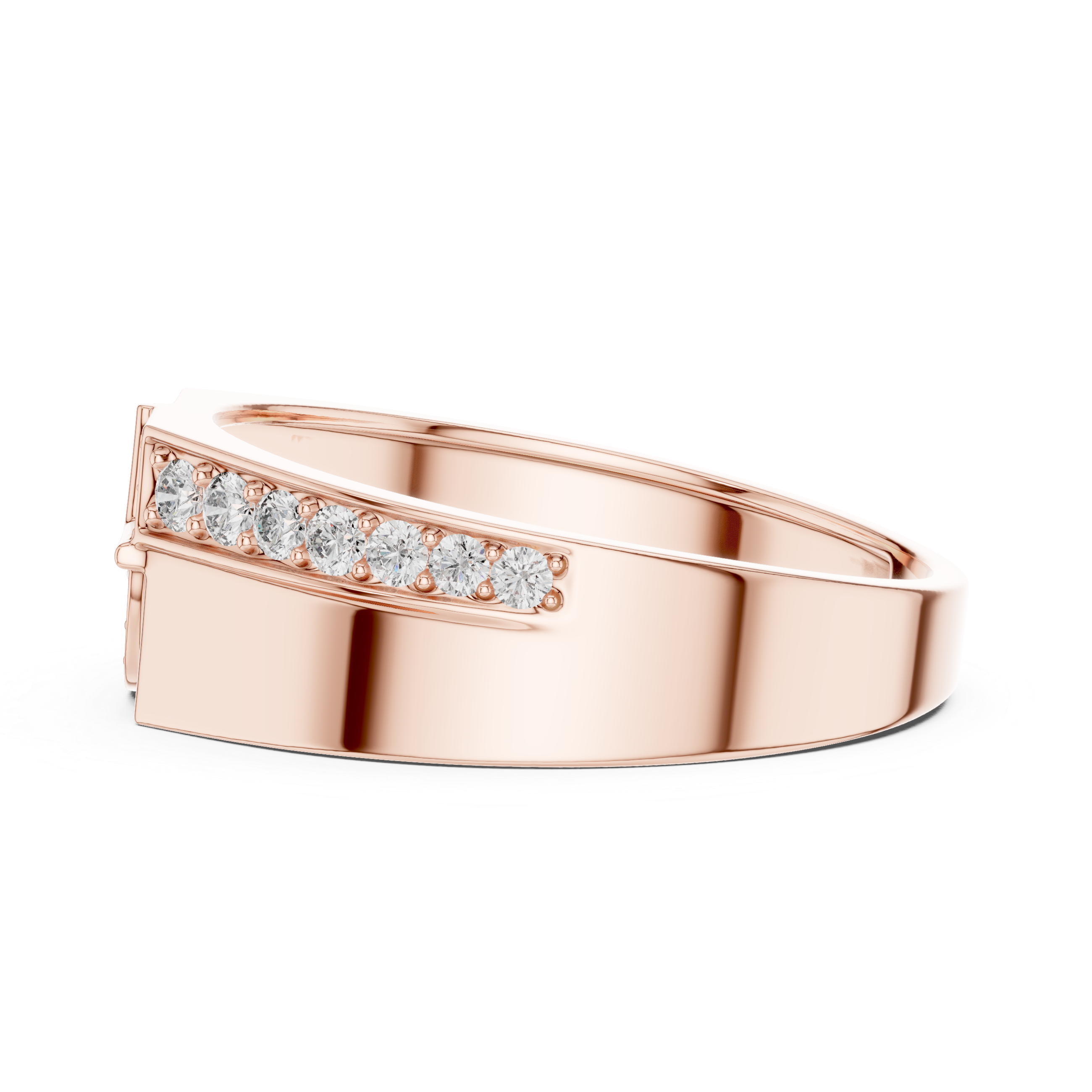 Geometric Pavé Diamond Signet Ring with Split Shoulder Design