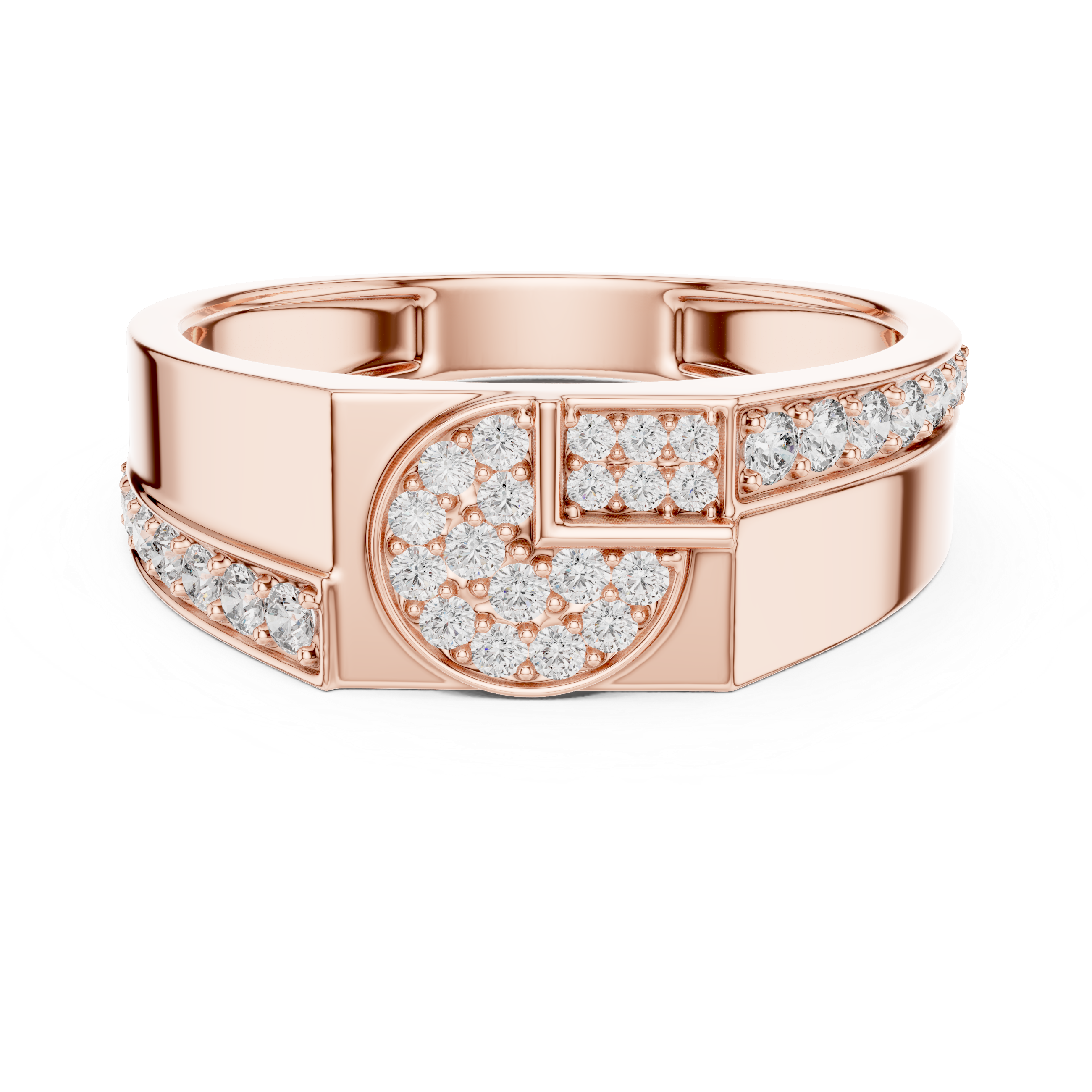 Geometric Pavé Diamond Signet Ring with Split Shoulder Design