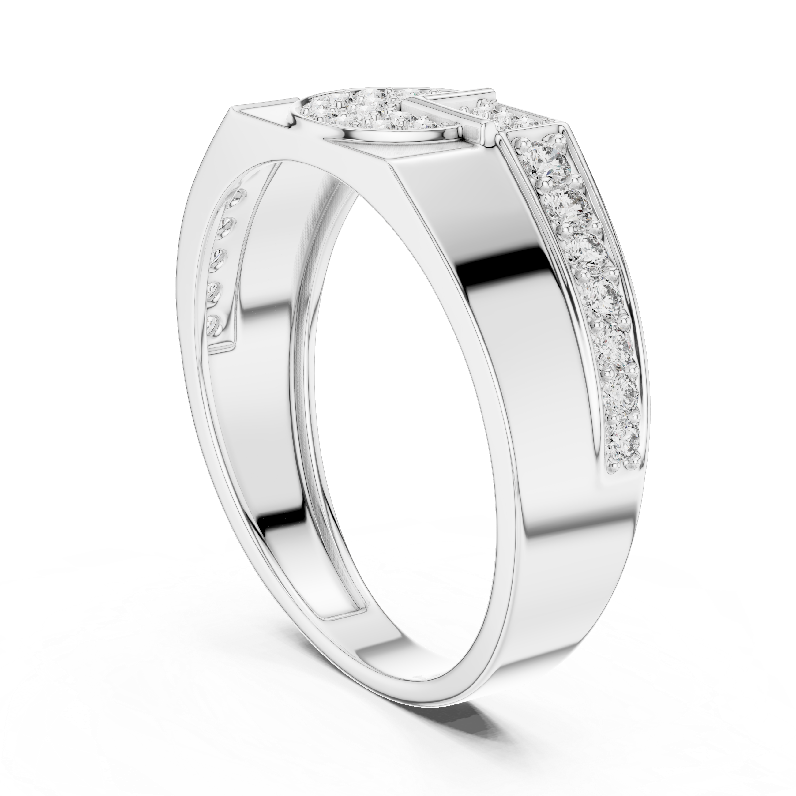 Geometric Pavé Diamond Signet Ring with Split Shoulder Design