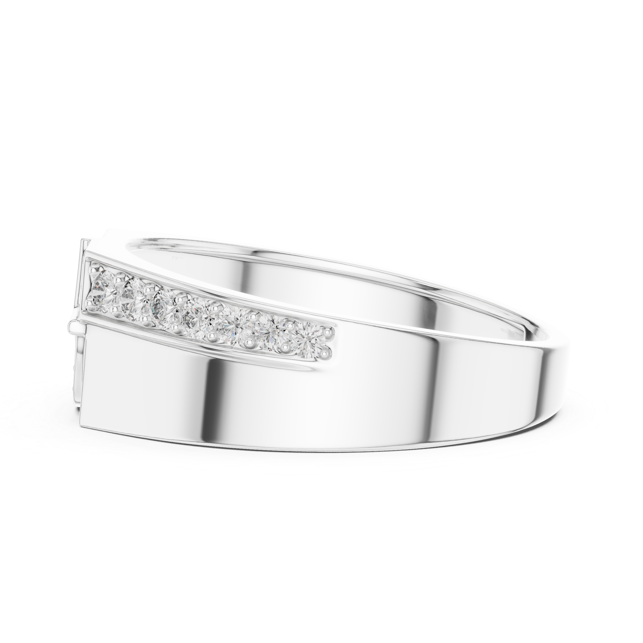 Geometric Pavé Diamond Signet Ring with Split Shoulder Design