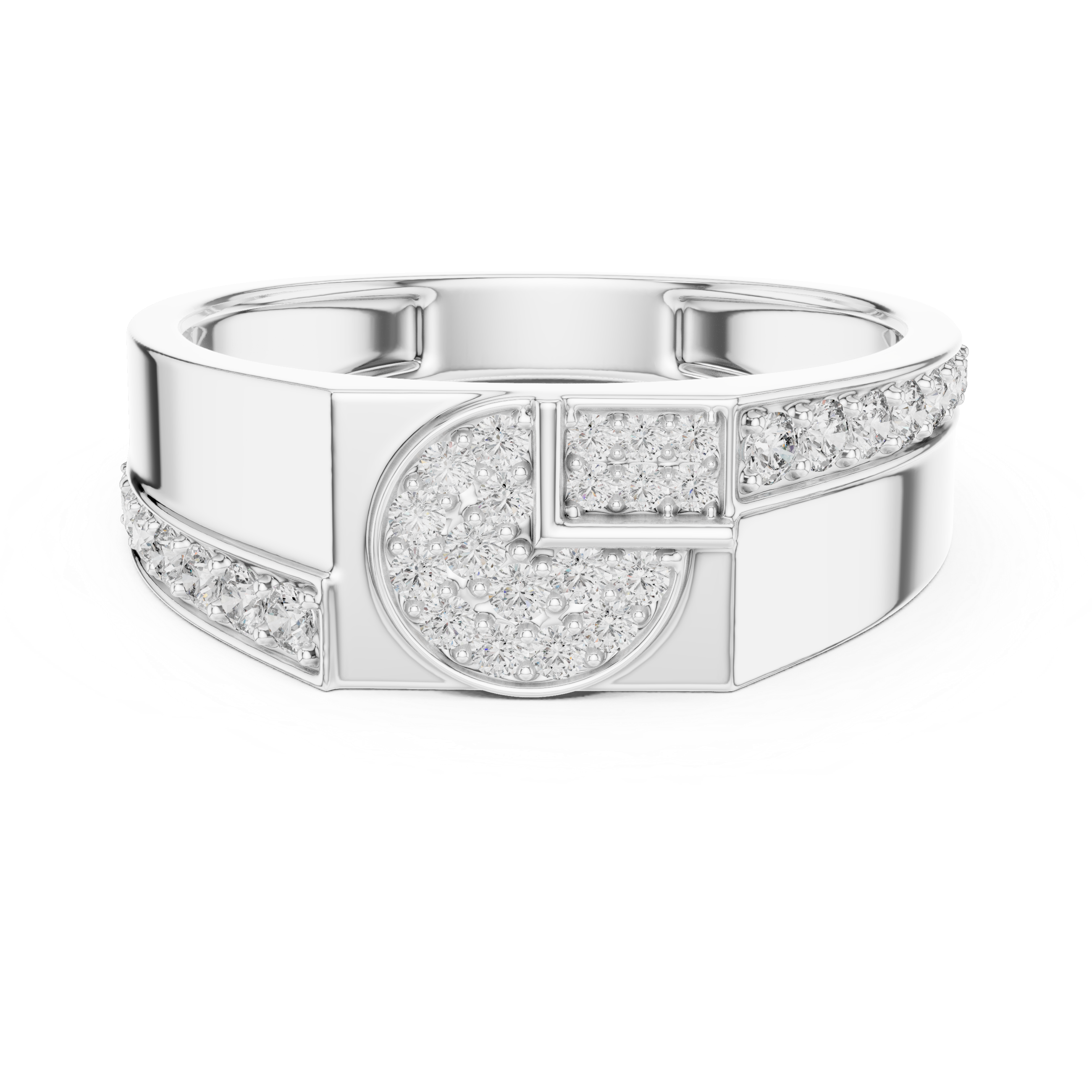 Geometric Pavé Diamond Signet Ring with Split Shoulder Design