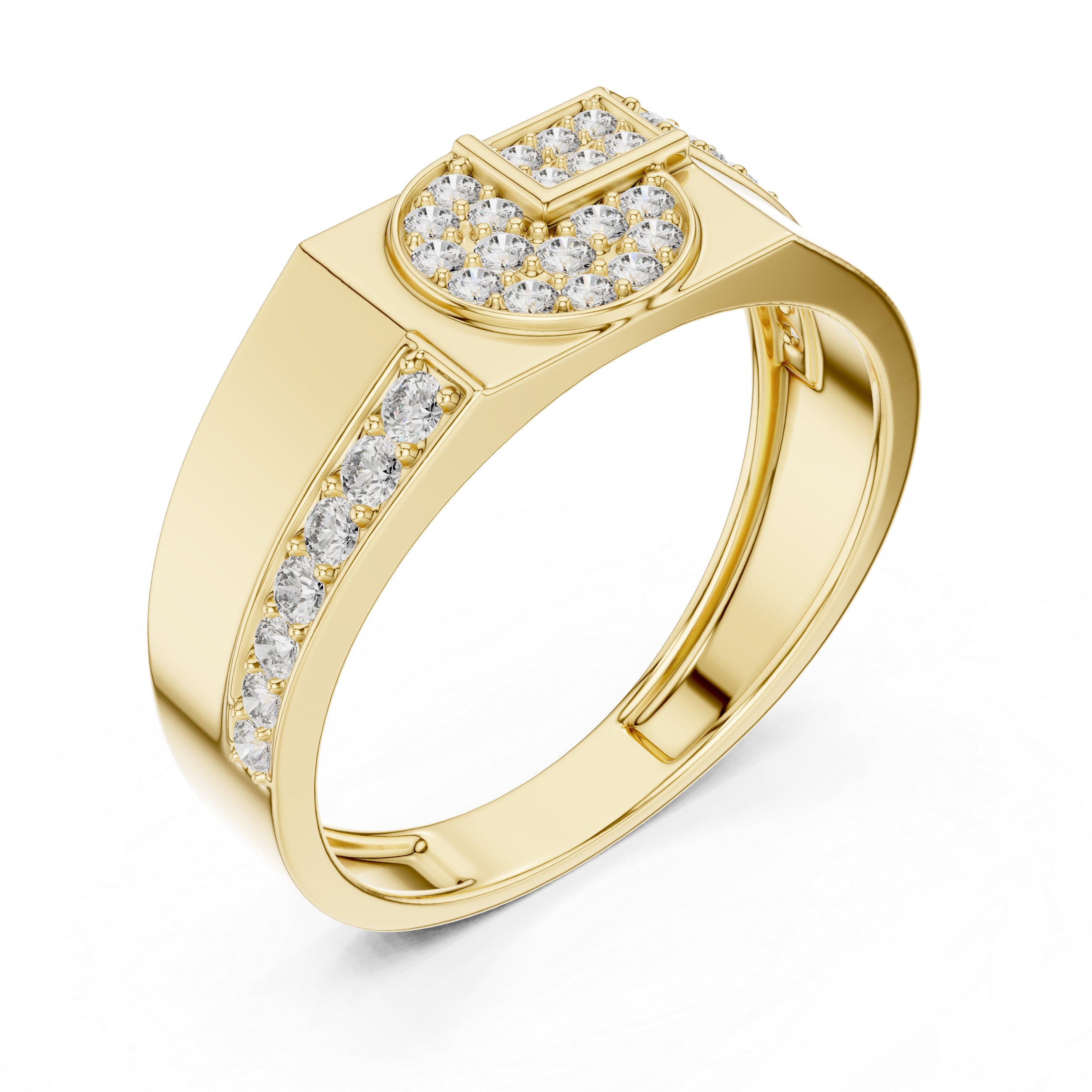 Geometric Pavé Diamond Signet Ring with Split Shoulder Design
