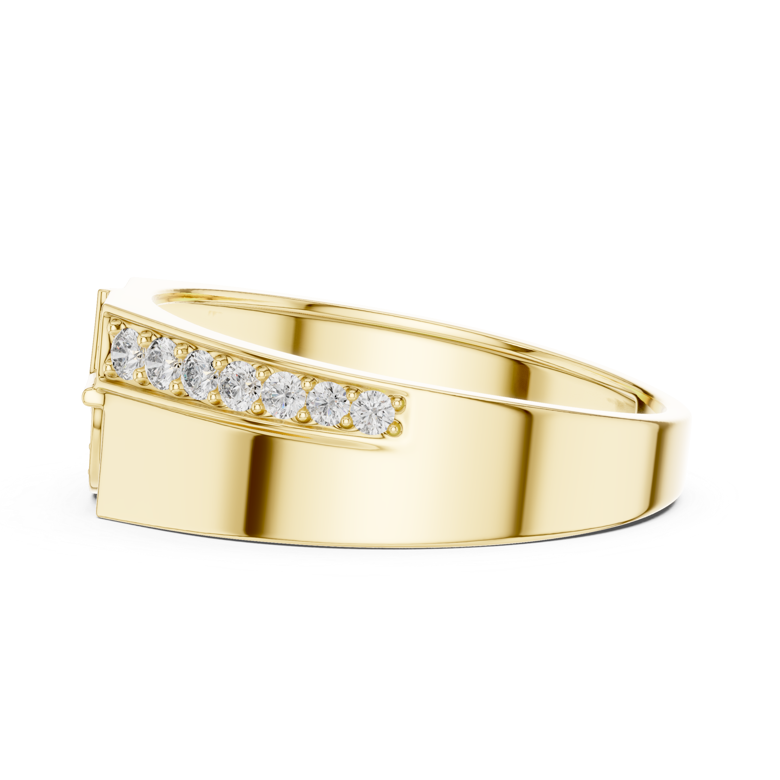 Geometric Pavé Diamond Signet Ring with Split Shoulder Design