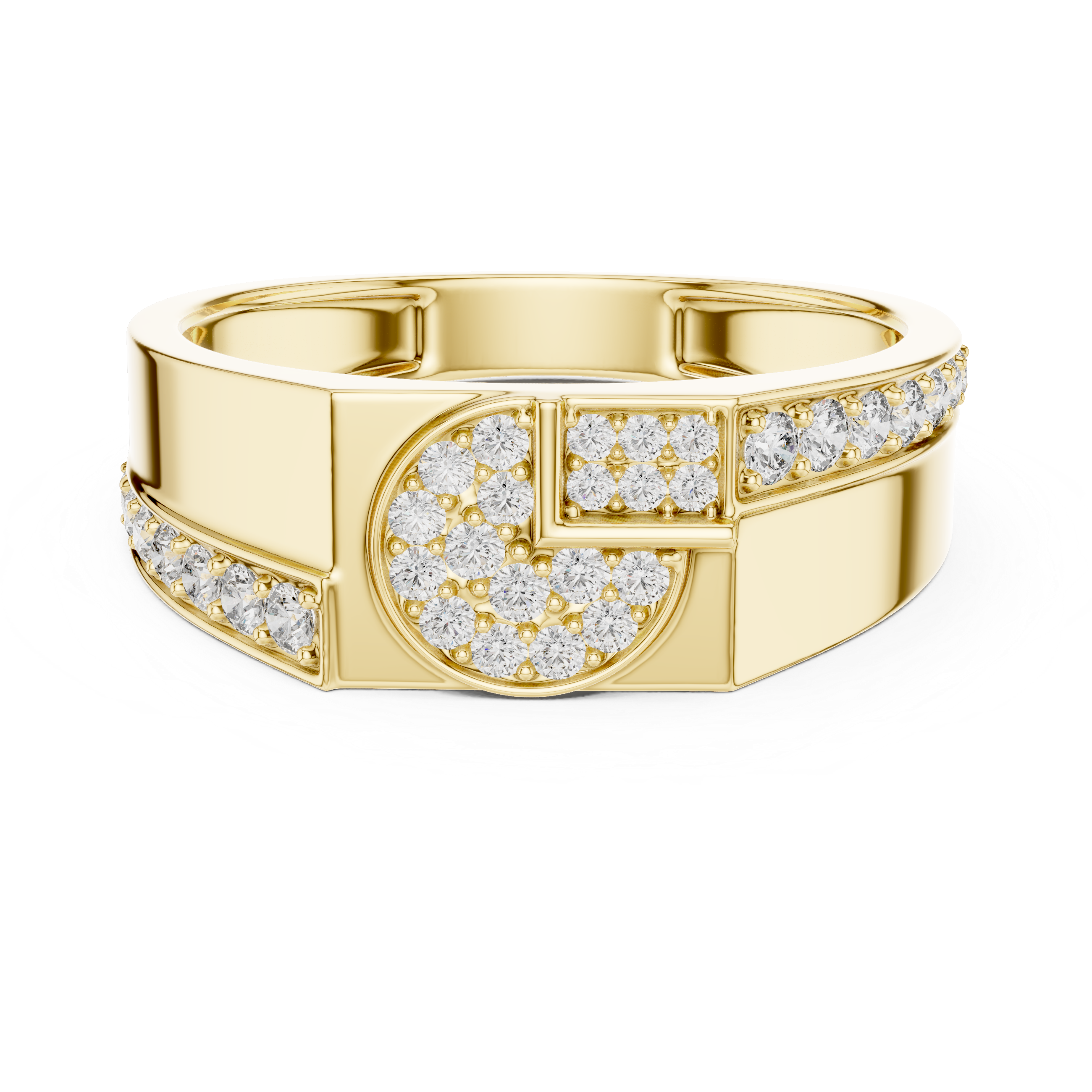 Geometric Pavé Diamond Signet Ring with Split Shoulder Design