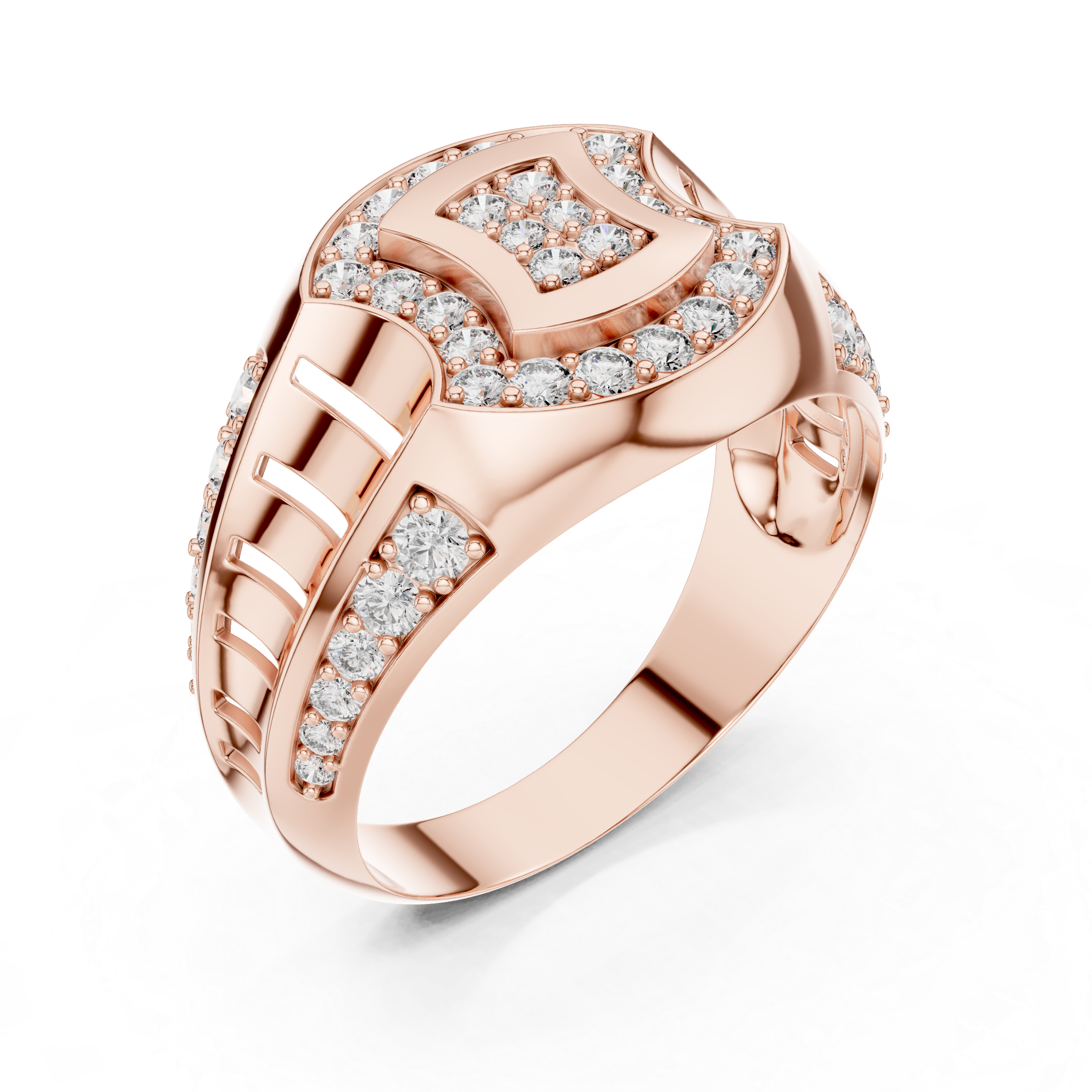 Oval Halo Diamond Statement Ring with Pavé Side Accents