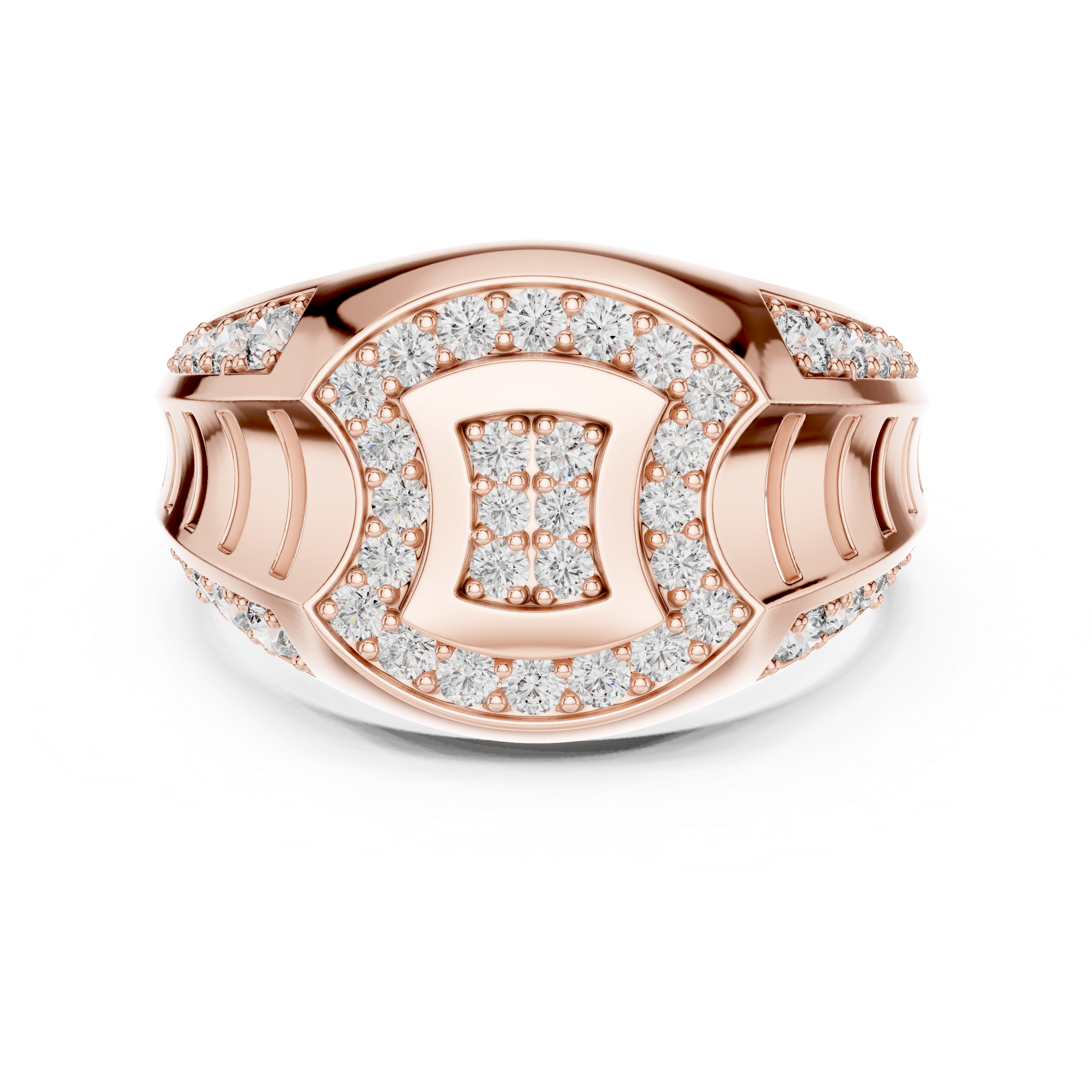 Oval Halo Diamond Statement Ring with Pavé Side Accents