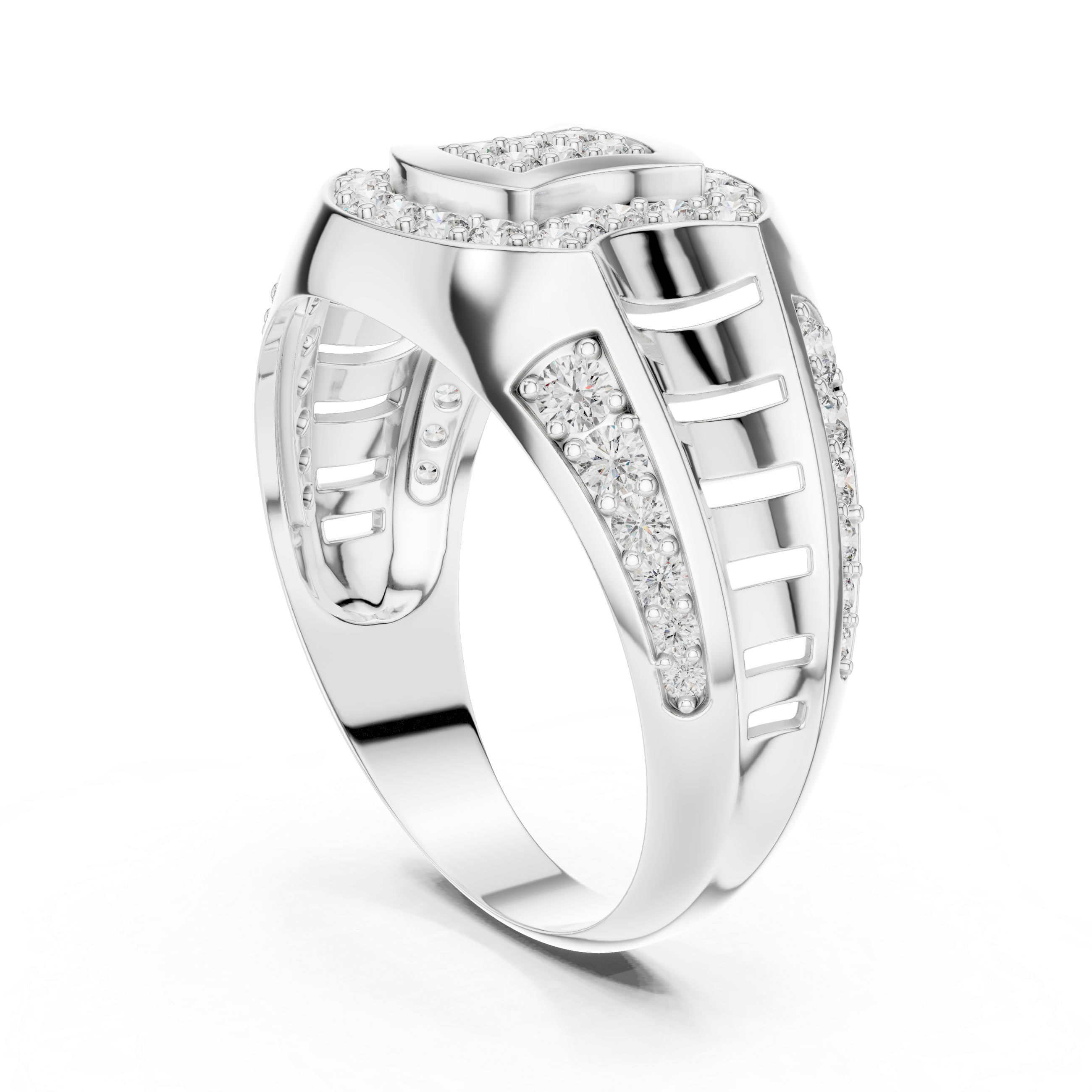 Oval Halo Diamond Statement Ring with Pavé Side Accents