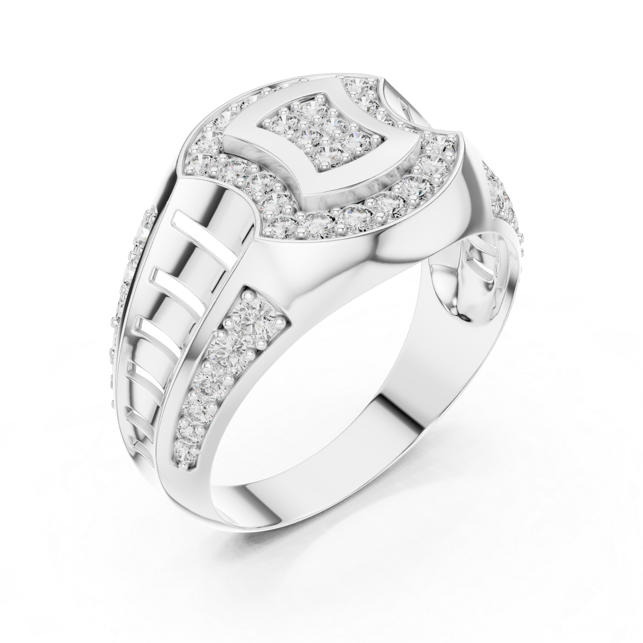 Oval Halo Diamond Statement Ring with Pavé Side Accents