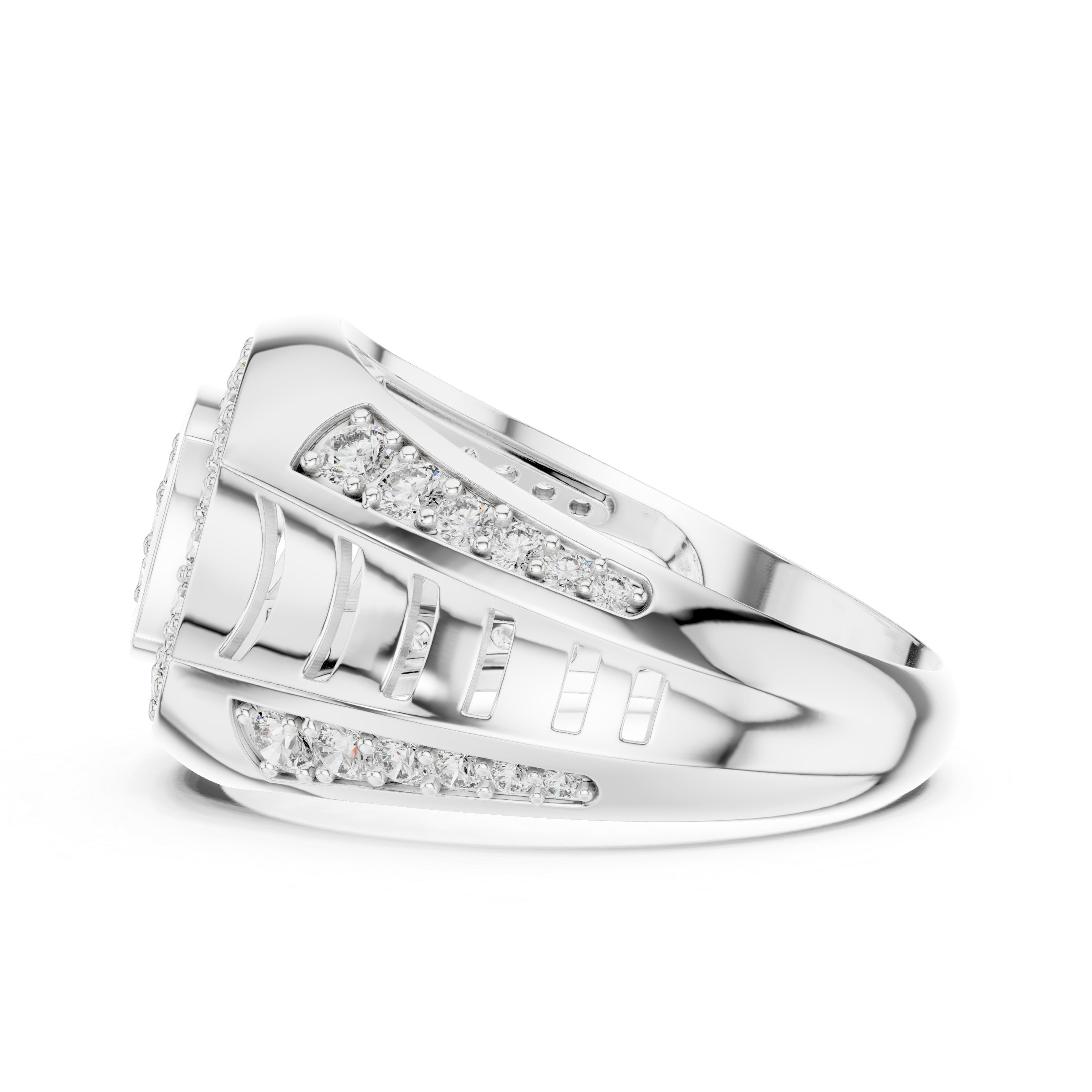 Oval Halo Diamond Statement Ring with Pavé Side Accents
