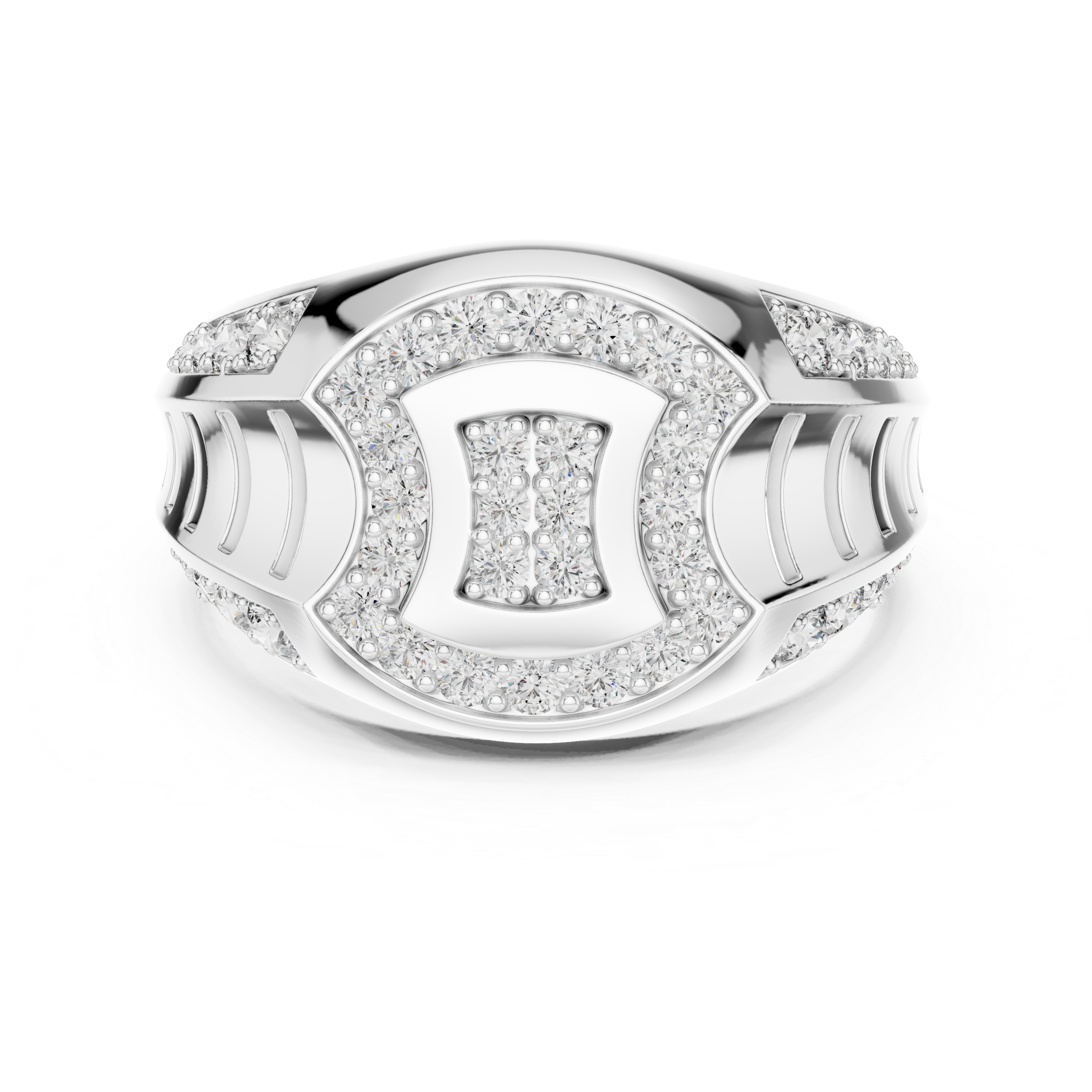 Oval Halo Diamond Statement Ring with Pavé Side Accents