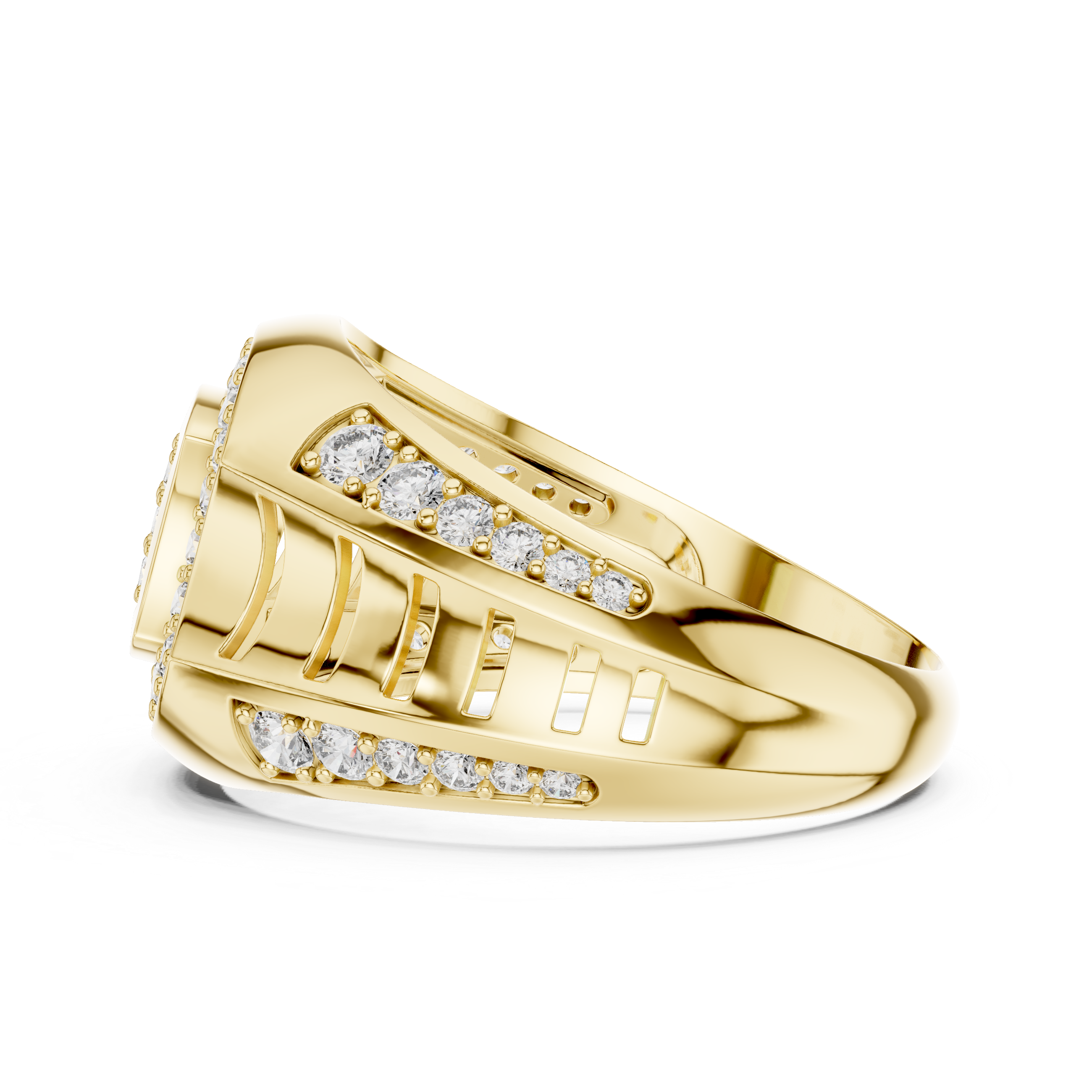 Oval Halo Diamond Statement Ring with Pavé Side Accents