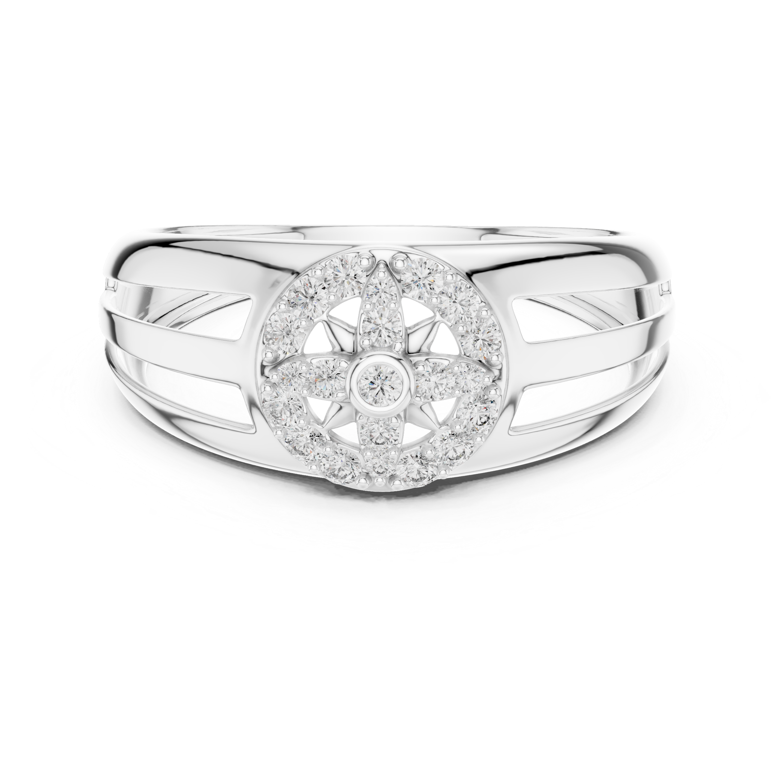 Compass Star Diamond Statement Ring with Open Split Band