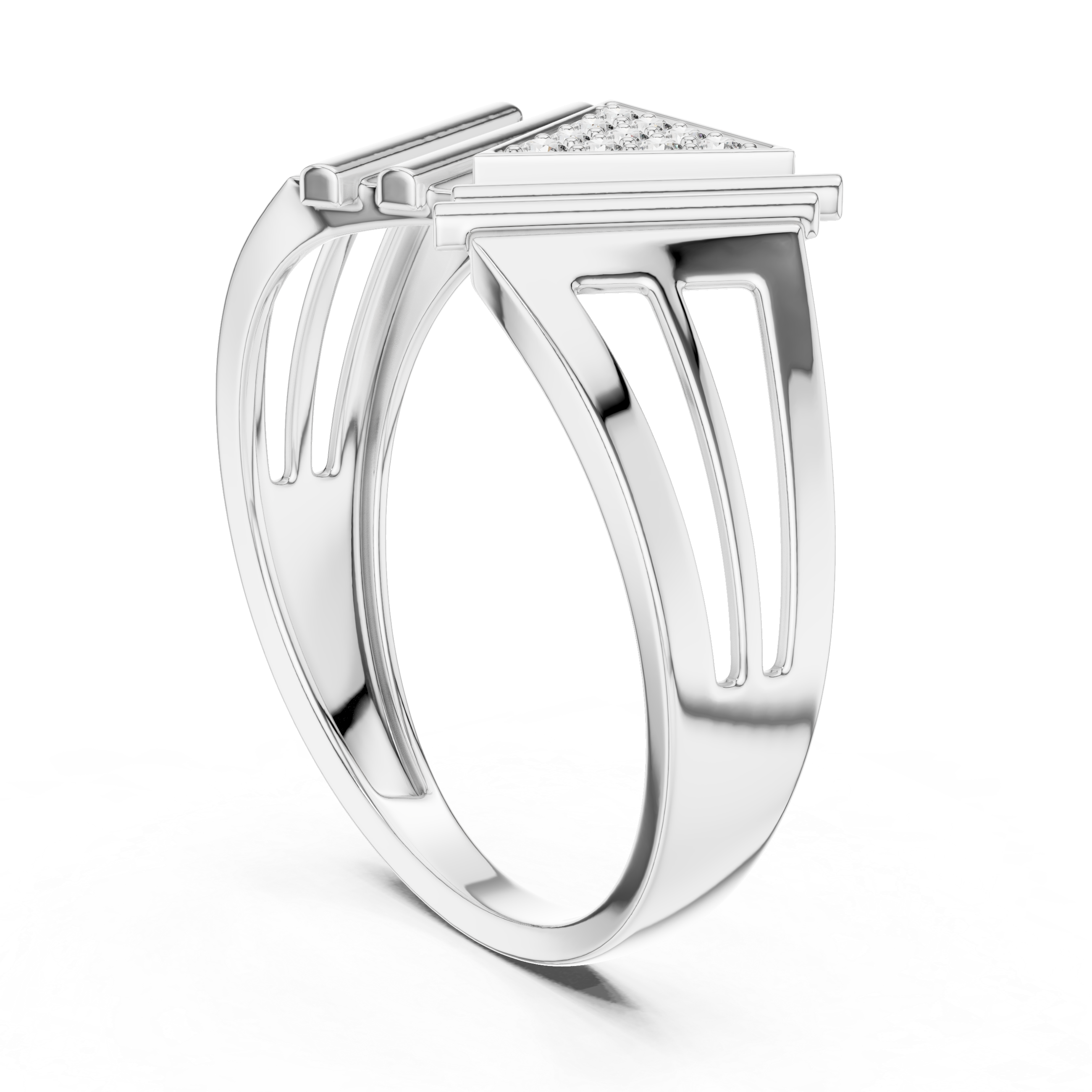 Modern V-Shaped Triangle Diamond Statement Ring
