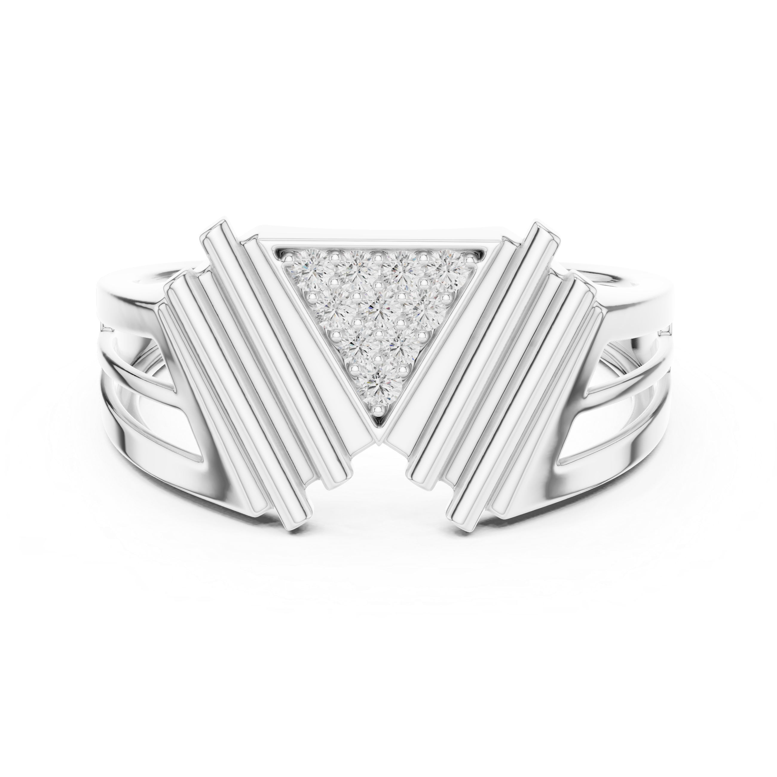 Modern V-Shaped Triangle Diamond Statement Ring