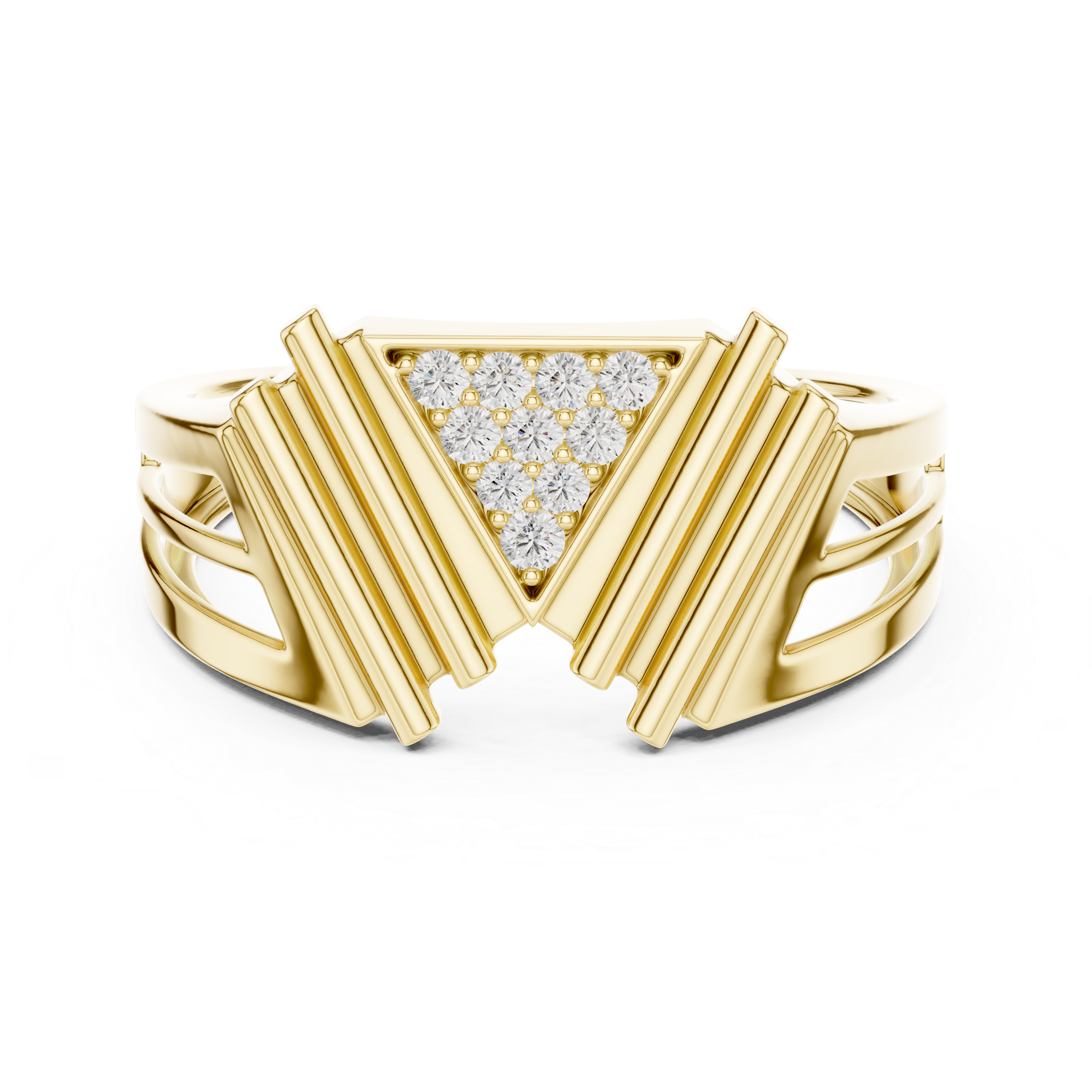 Modern V-Shaped Triangle Diamond Statement Ring