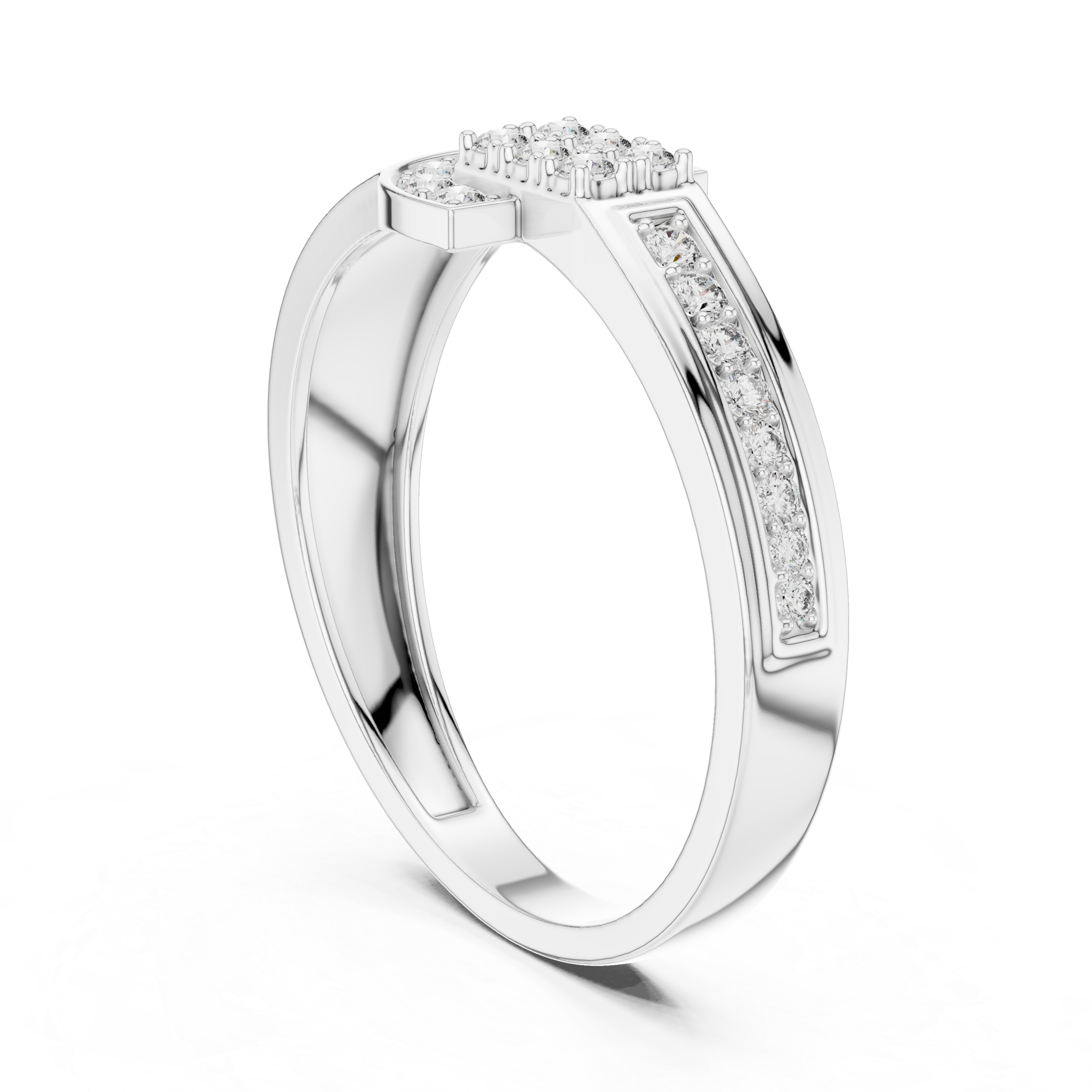 Modern Half-Halo Diamond Geometric Ring