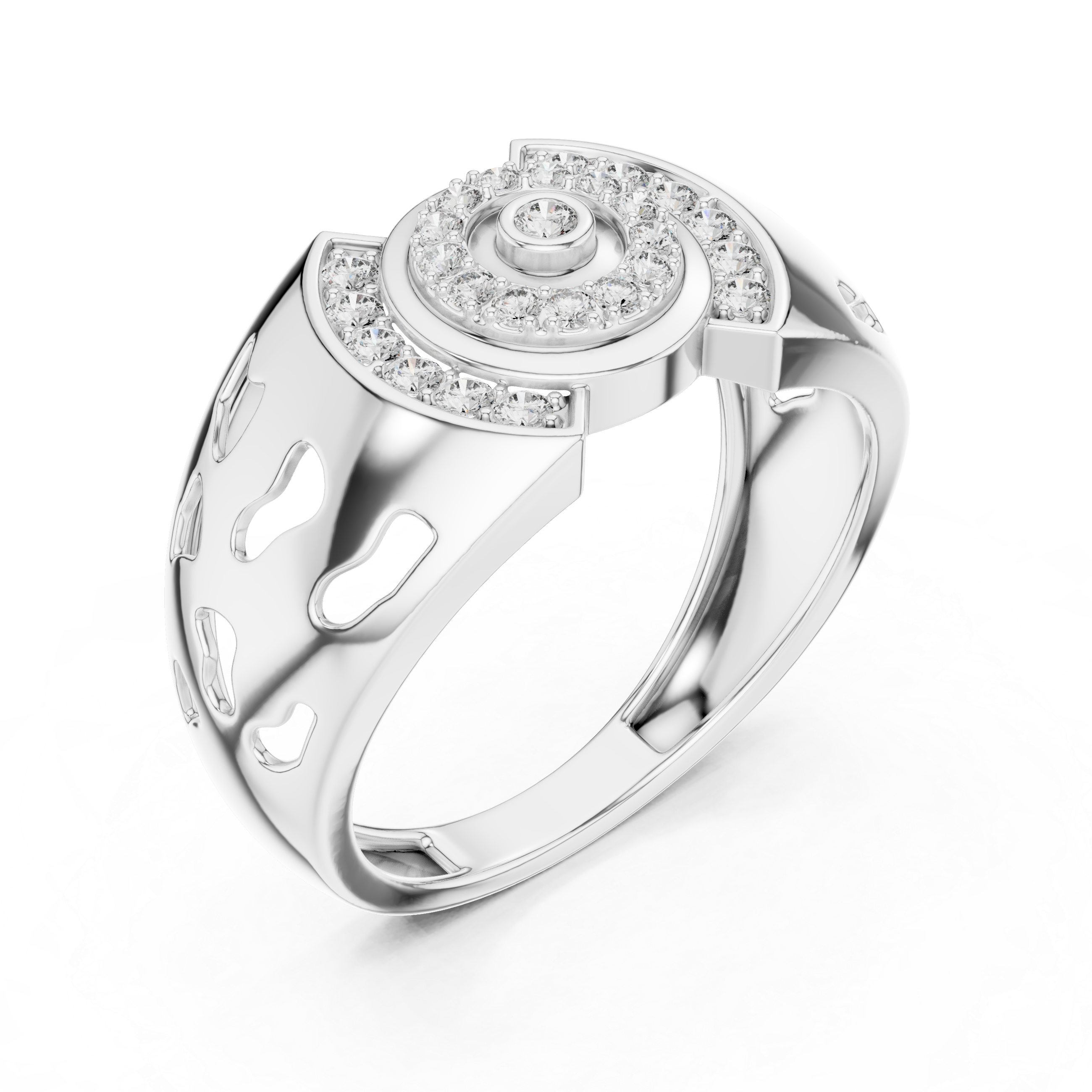 Modern Halo Diamond Statement Ring