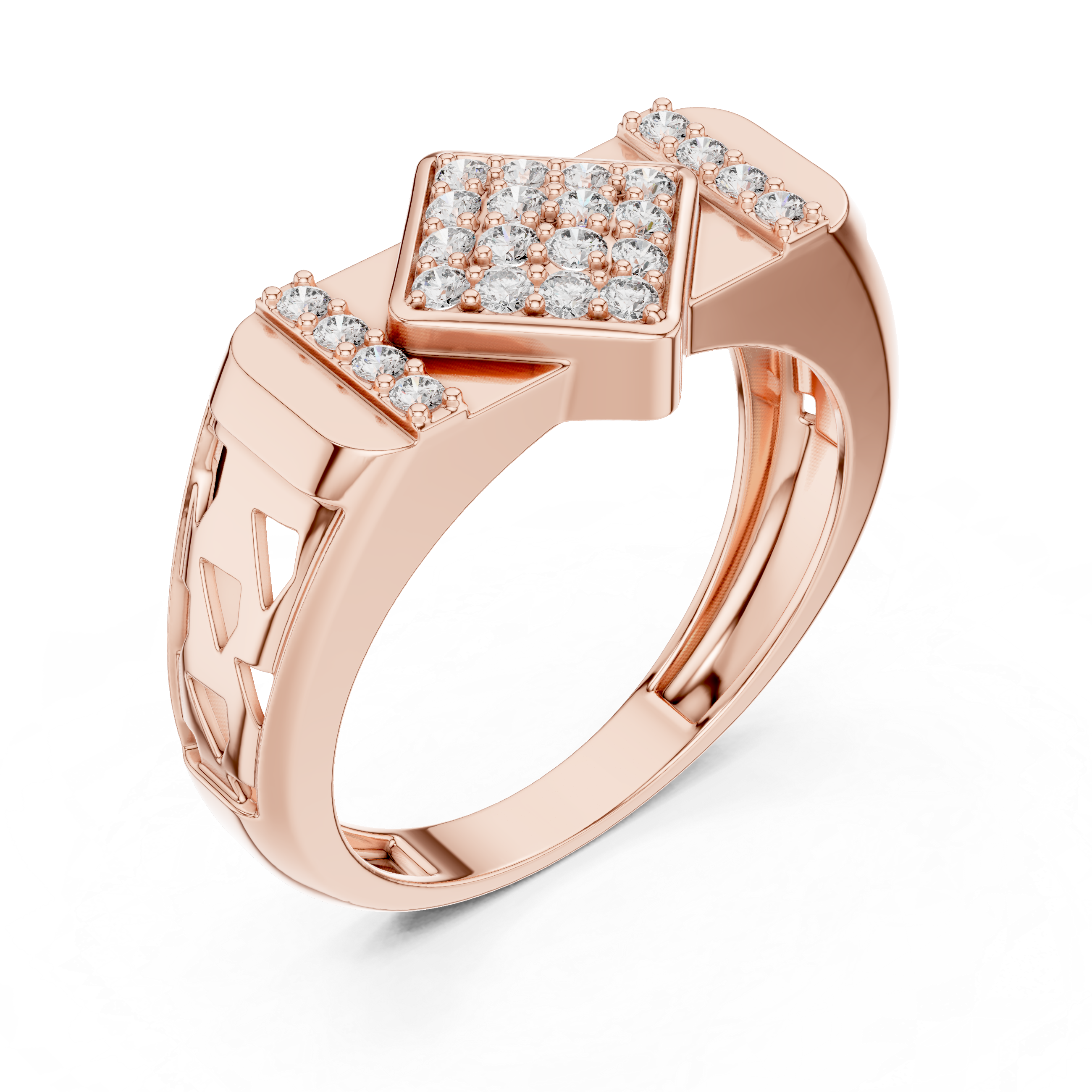 Geometric Diamond Cluster Signet Ring