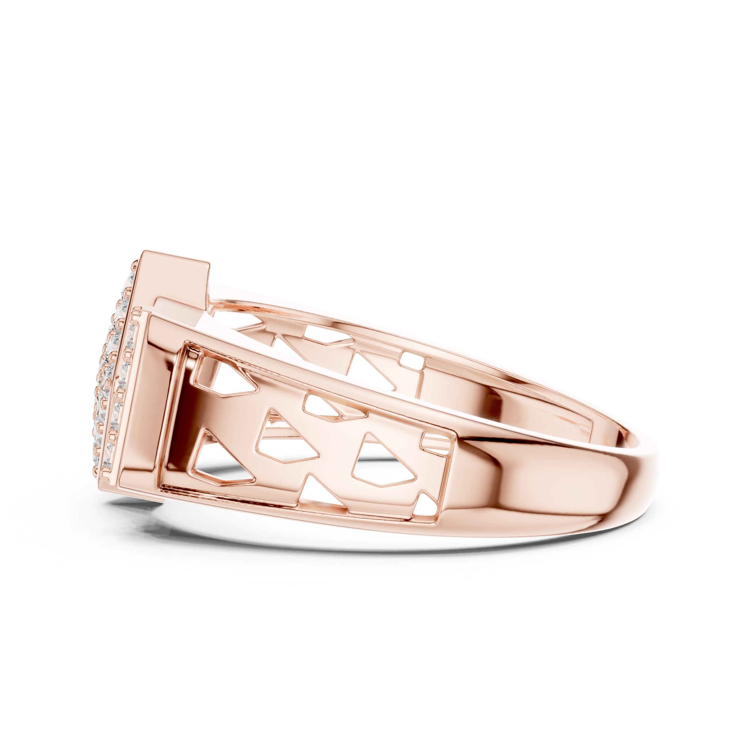 Geometric Diamond Cluster Signet Ring