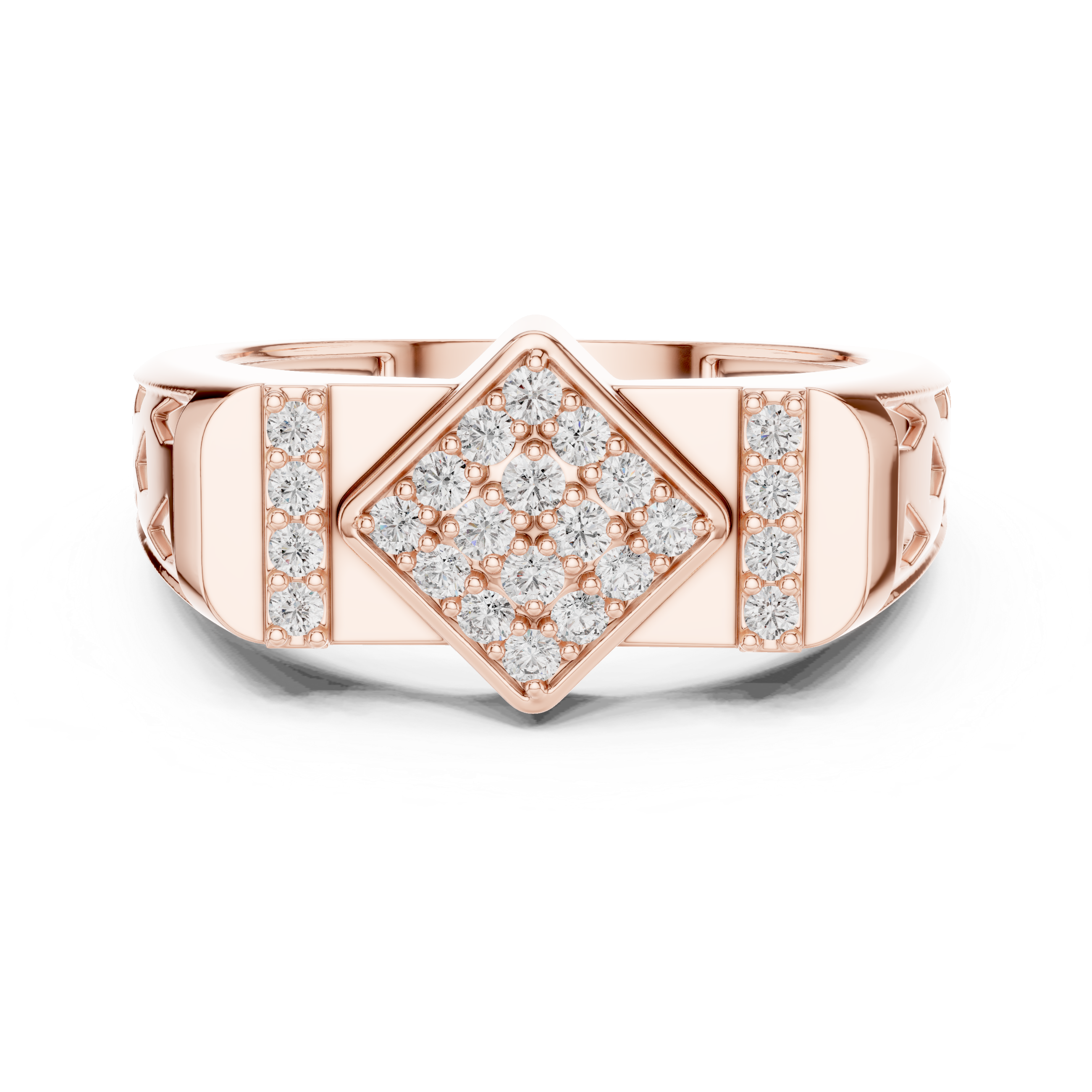 Geometric Diamond Cluster Signet Ring
