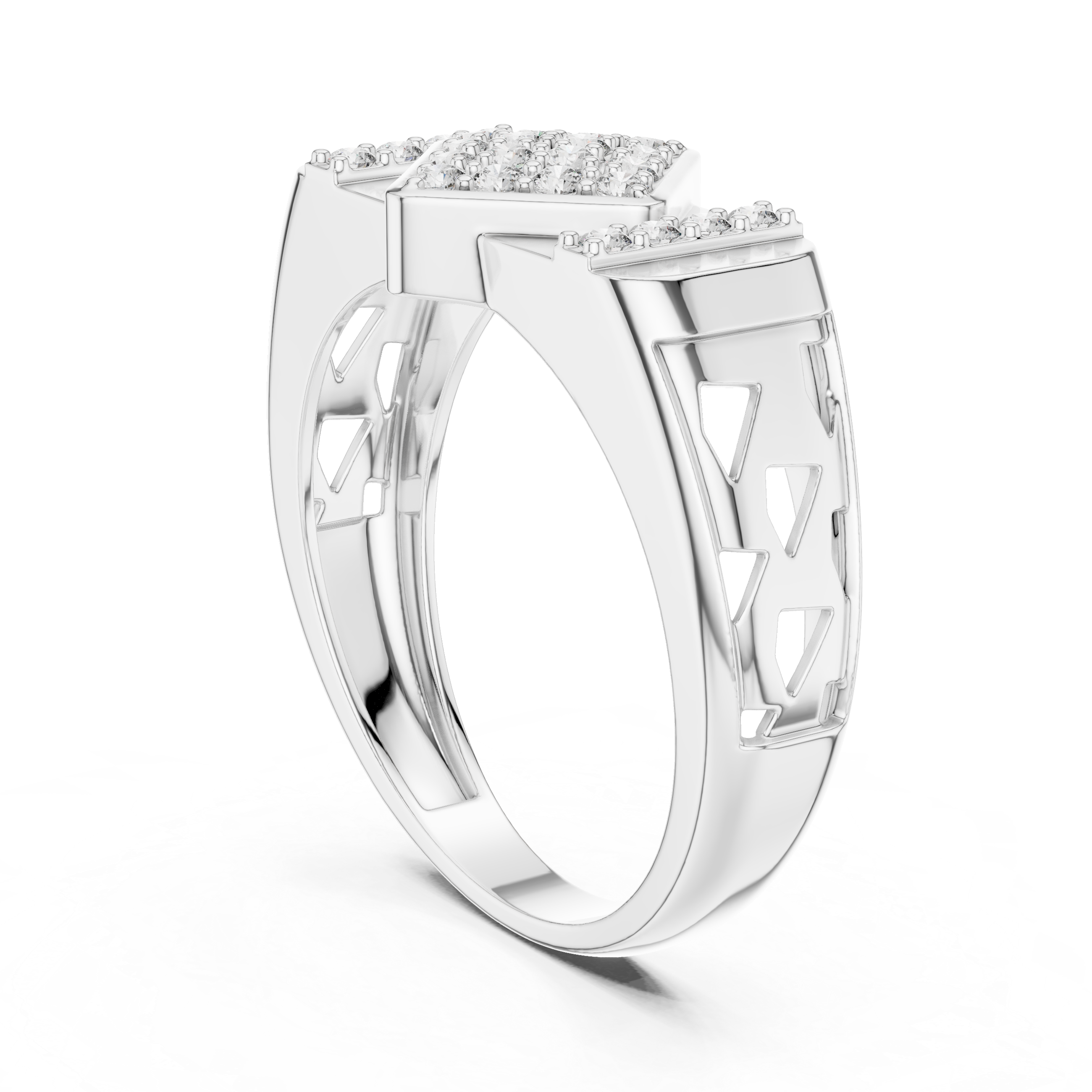 Geometric Diamond Cluster Signet Ring