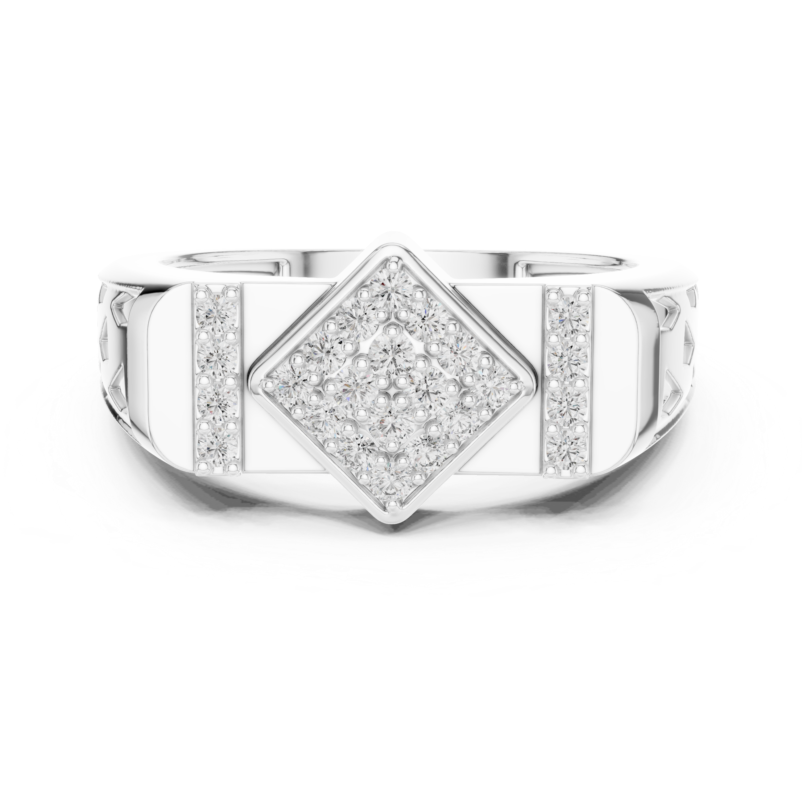 Geometric Diamond Cluster Signet Ring
