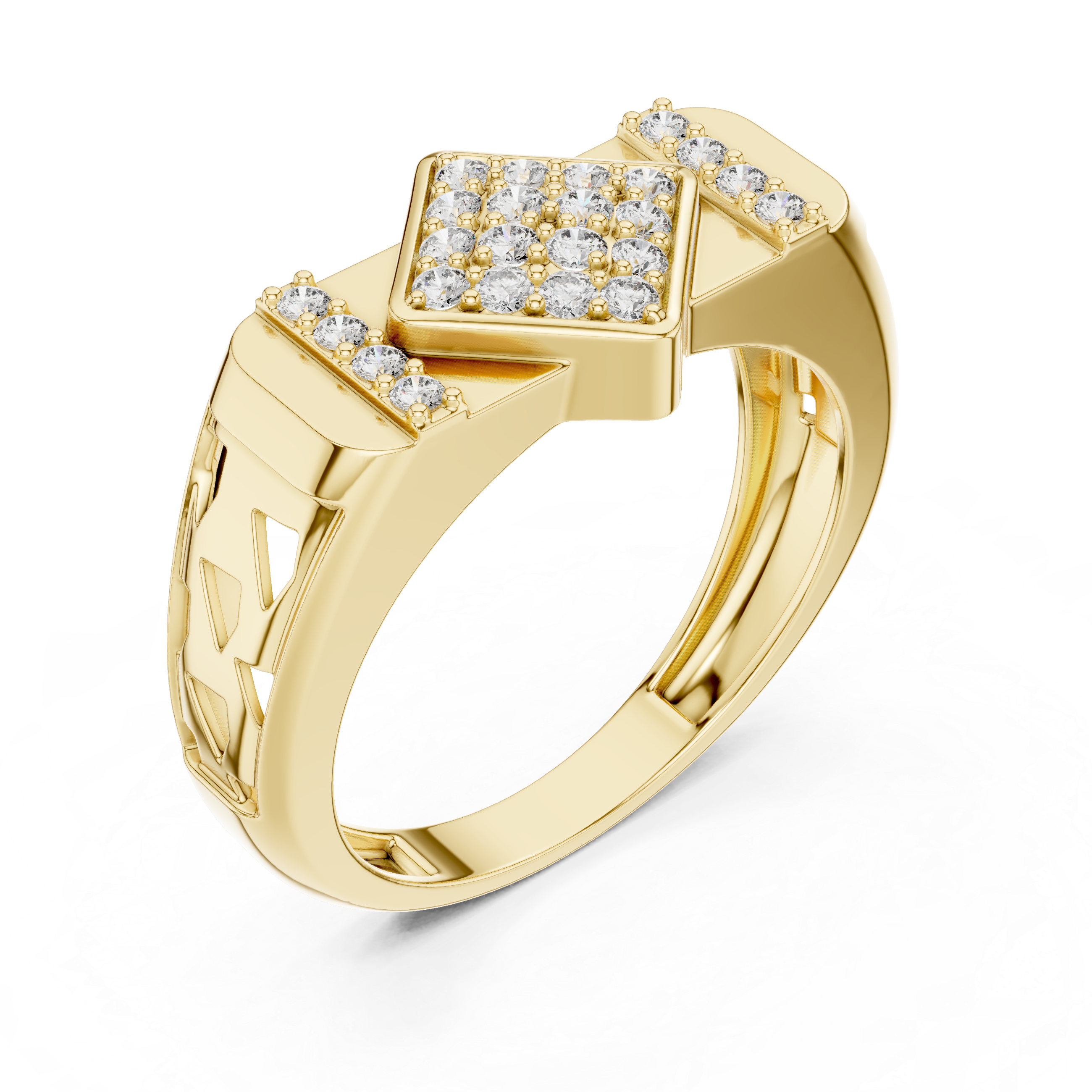 Geometric Diamond Cluster Signet Ring