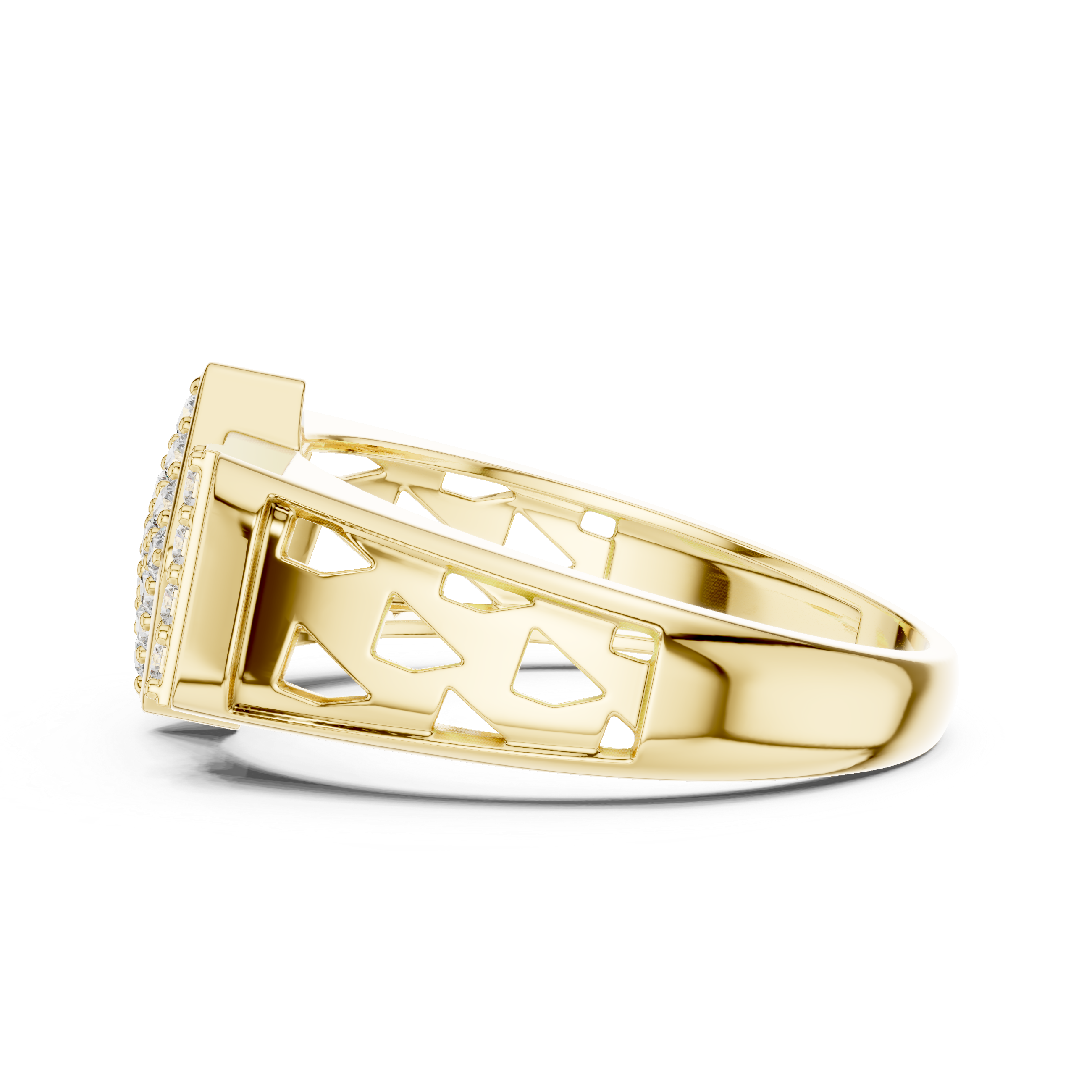 Geometric Diamond Cluster Signet Ring