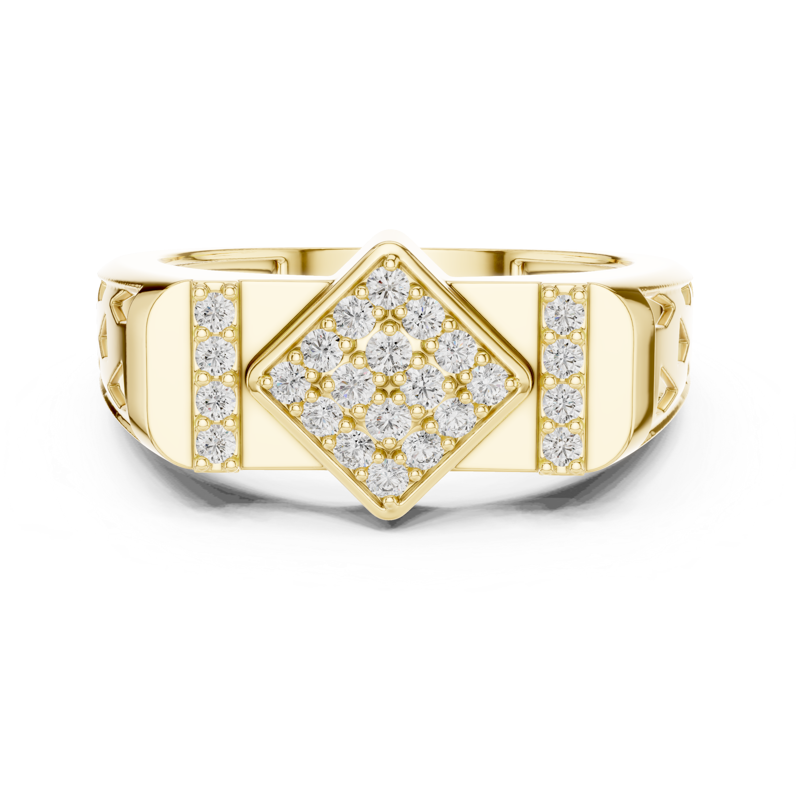 Geometric Diamond Cluster Signet Ring